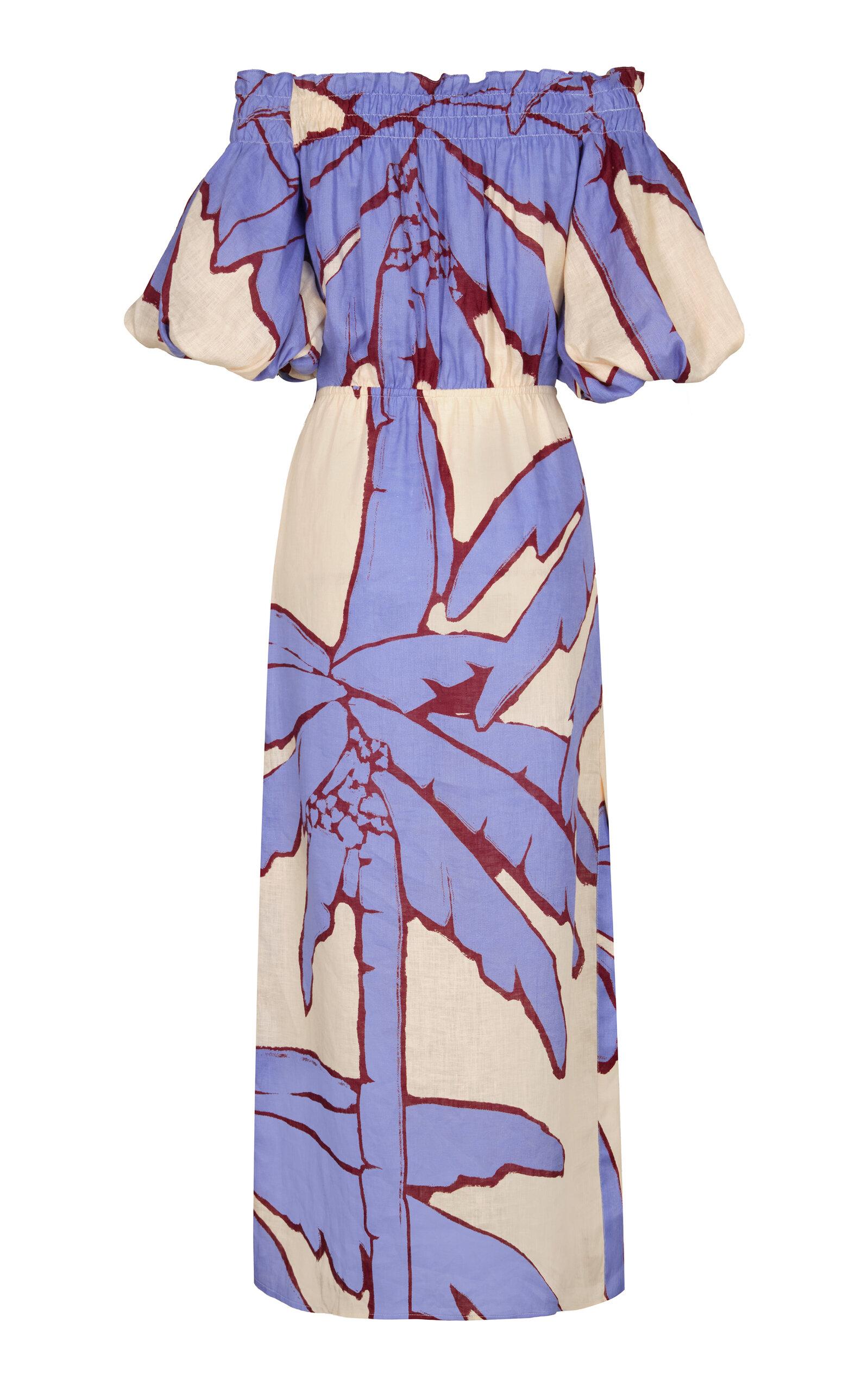Johanna Ortiz Harbor Hues Off-The-Shoulder Linen Midi Dress in Blue | Lyst