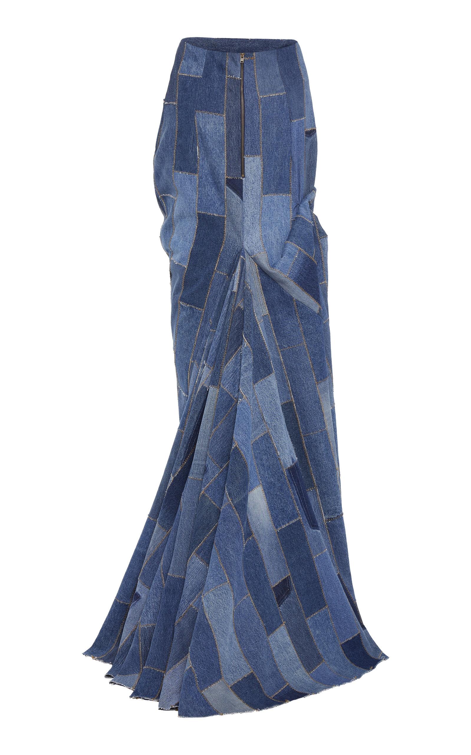 A.W.A.K.E. MODE Gathered Patchwork Denim Maxi Skirt in Blue | Lyst