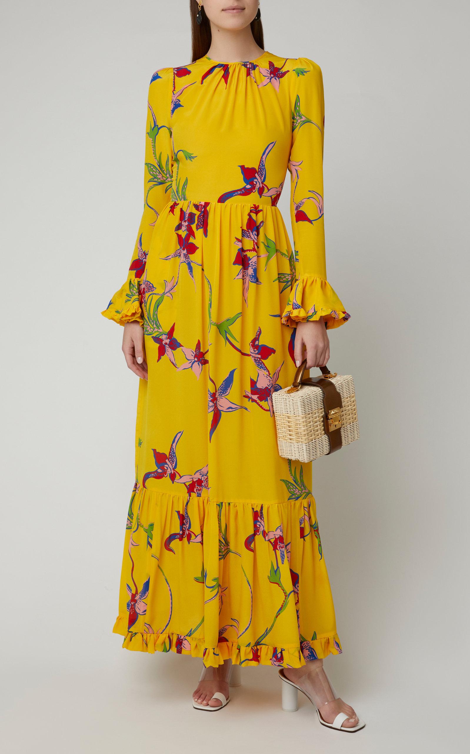 La DoubleJ Summer Visconti Silk Maxi Dress in Yellow Print (Yellow 