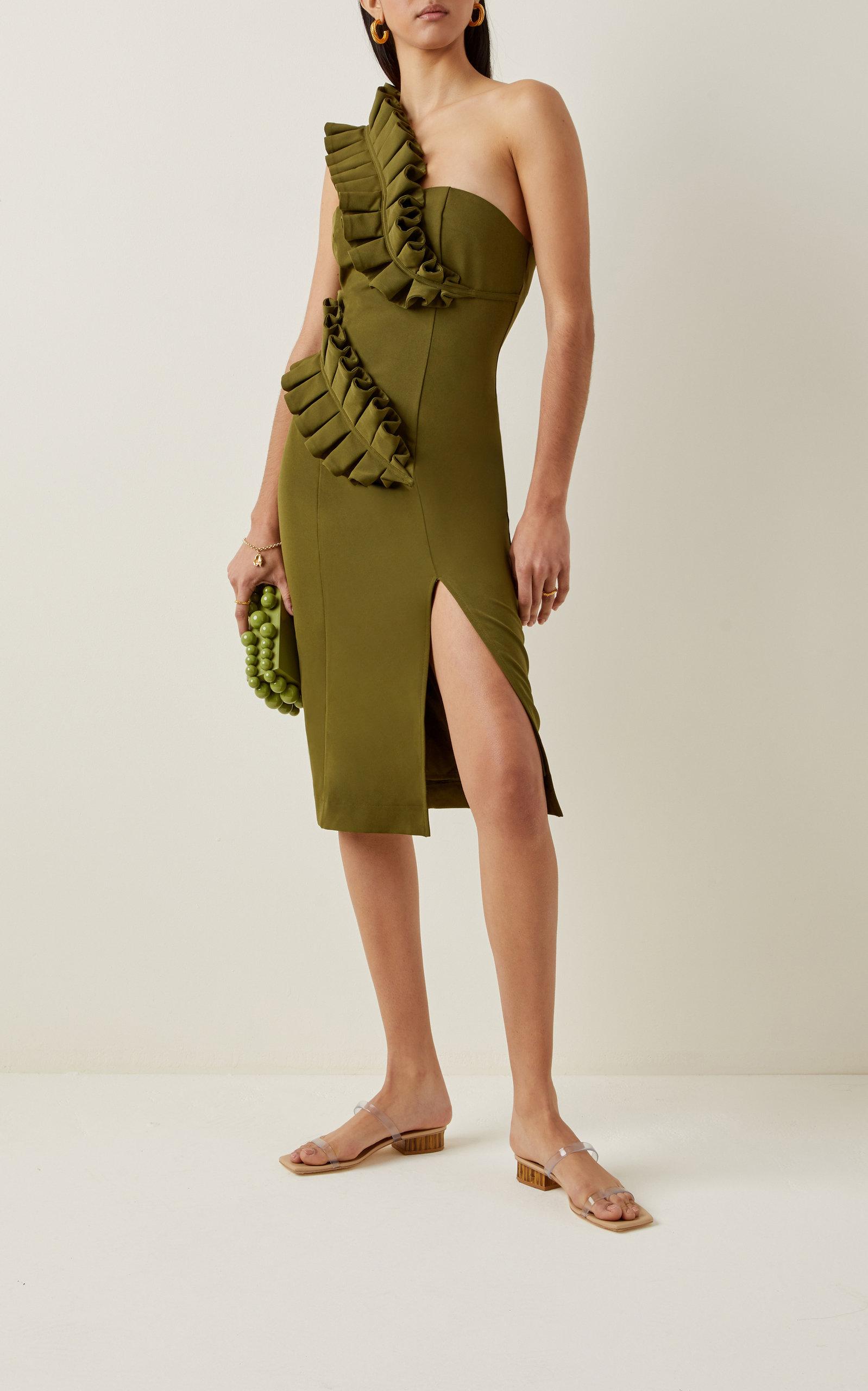 Andrea Iyamah Kamala Asymmetric Knee-length Dress in Green | Lyst Australia