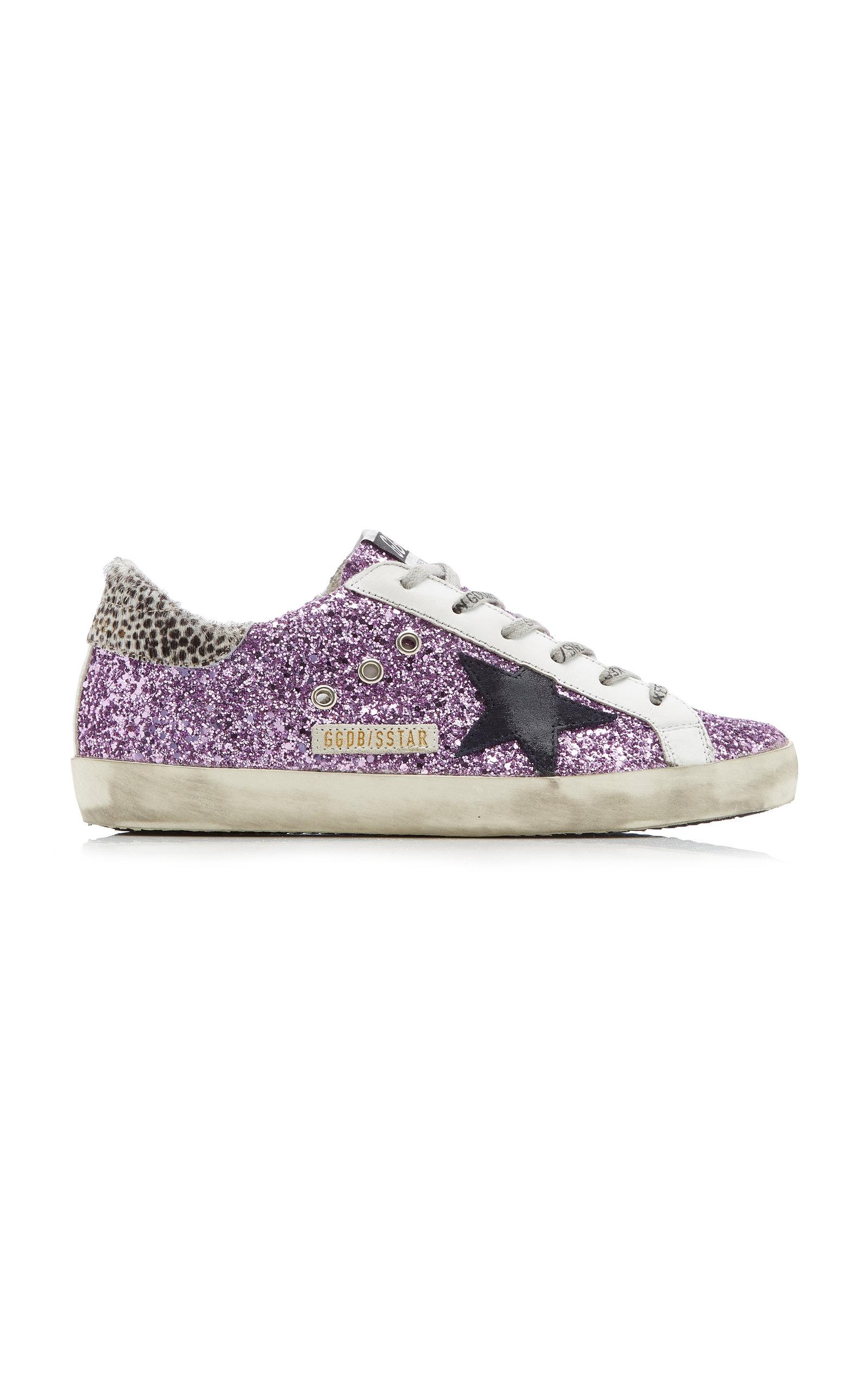 Golden Goose Super-star Glittered Leather Sneakers in Purple | Lyst