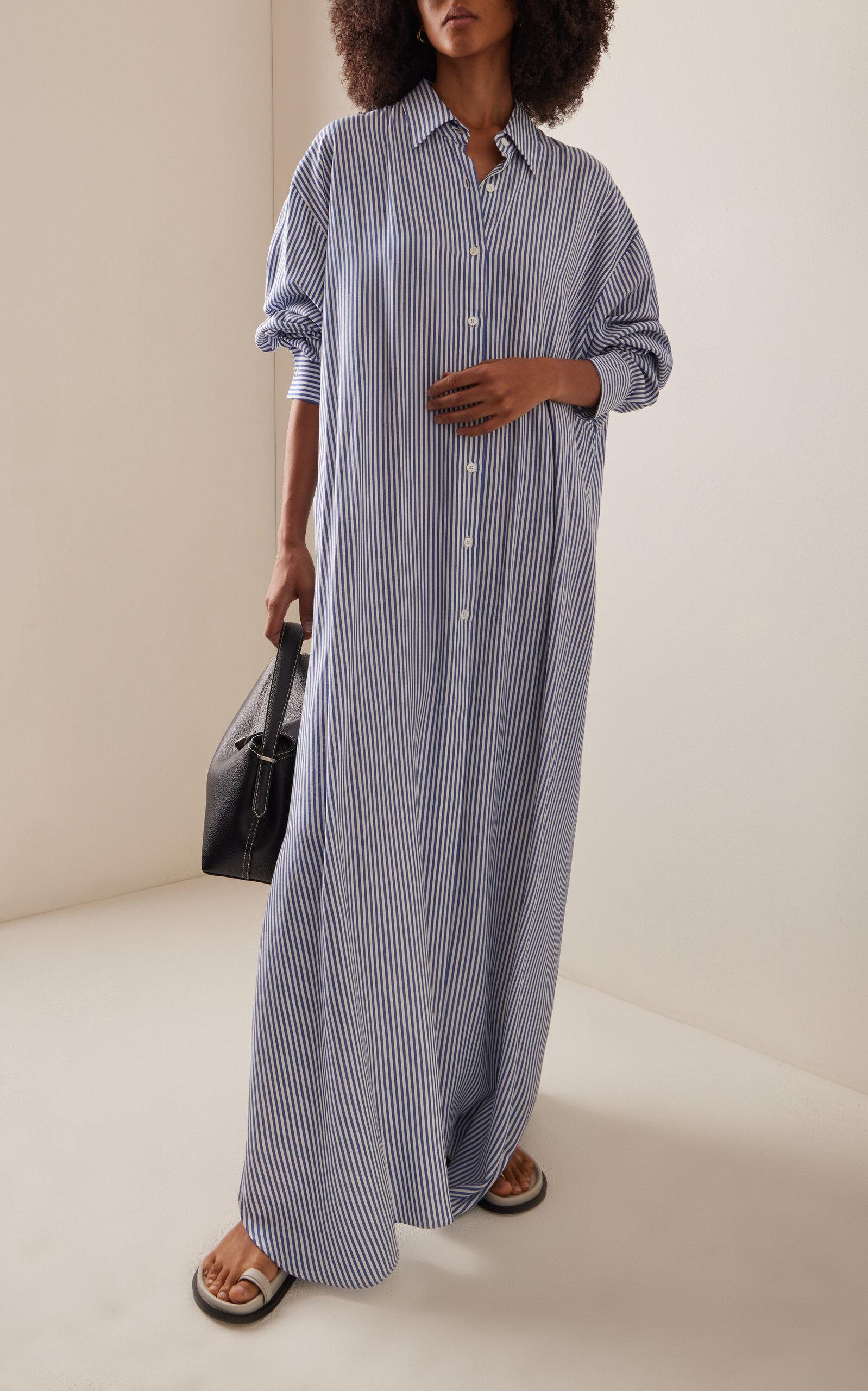 Frankie Shop Avery Striped Twill Maxi Shirt Dress in Blue Lyst