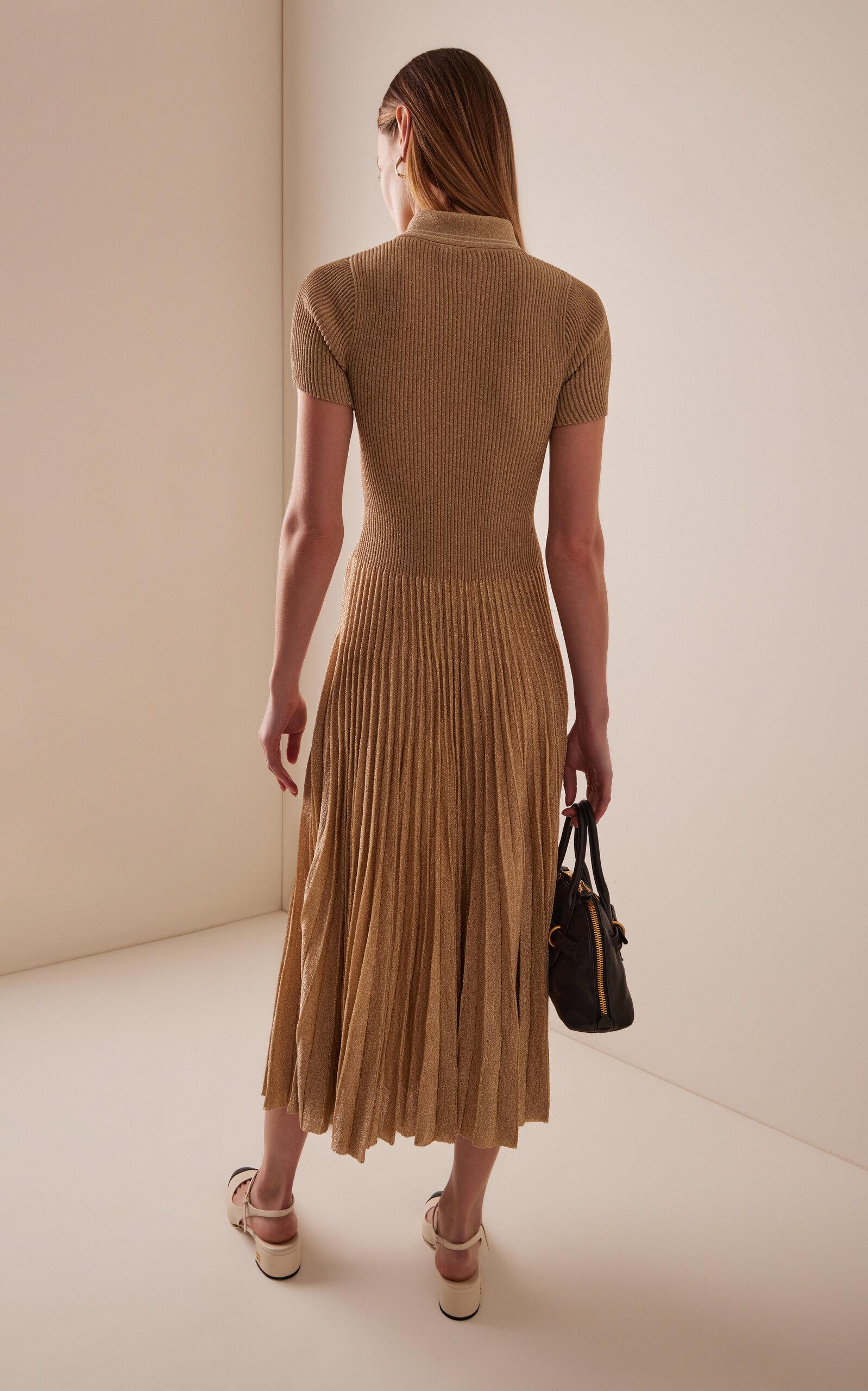 self portrait gold crystal trim knit midi dress self-portrait - Gold Crystal Trim Knit Midi Dress