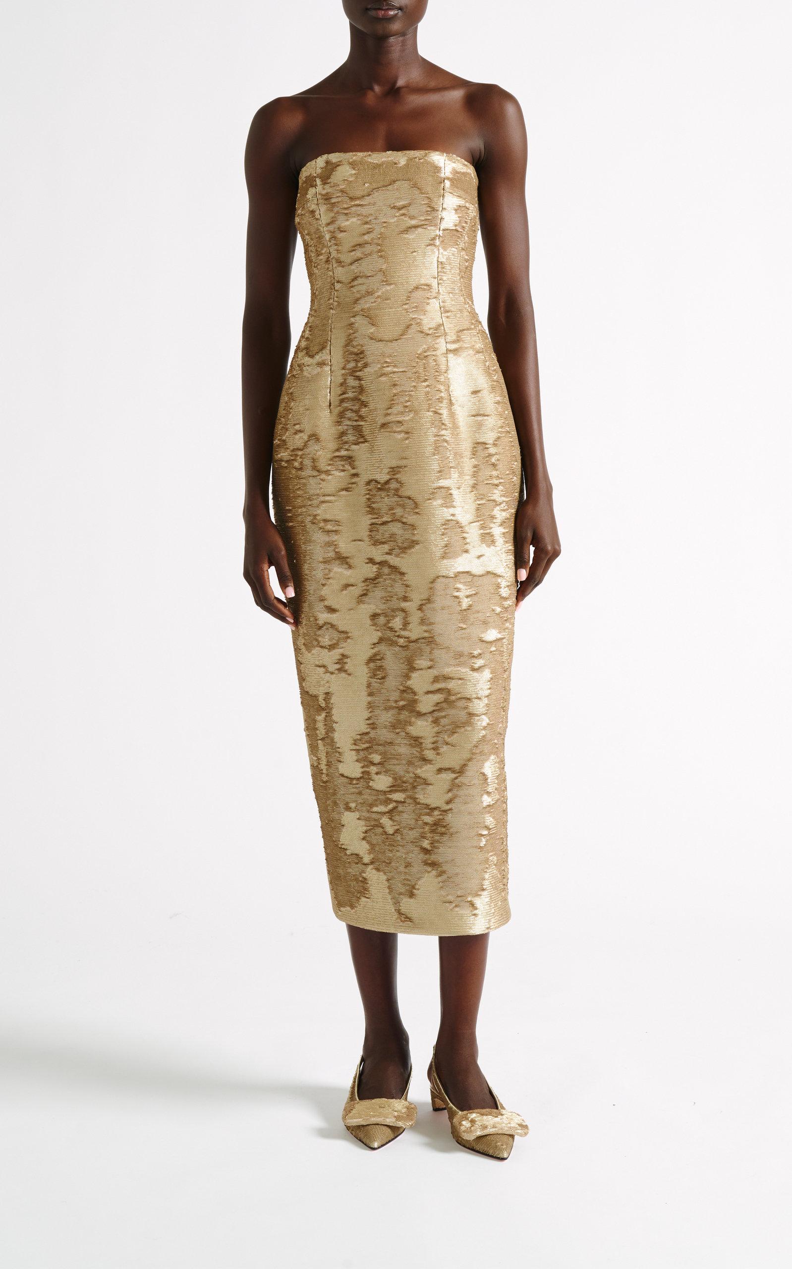 Emilia Wickstead Leila Strapless Sequin Midi Dress in Natural Lyst