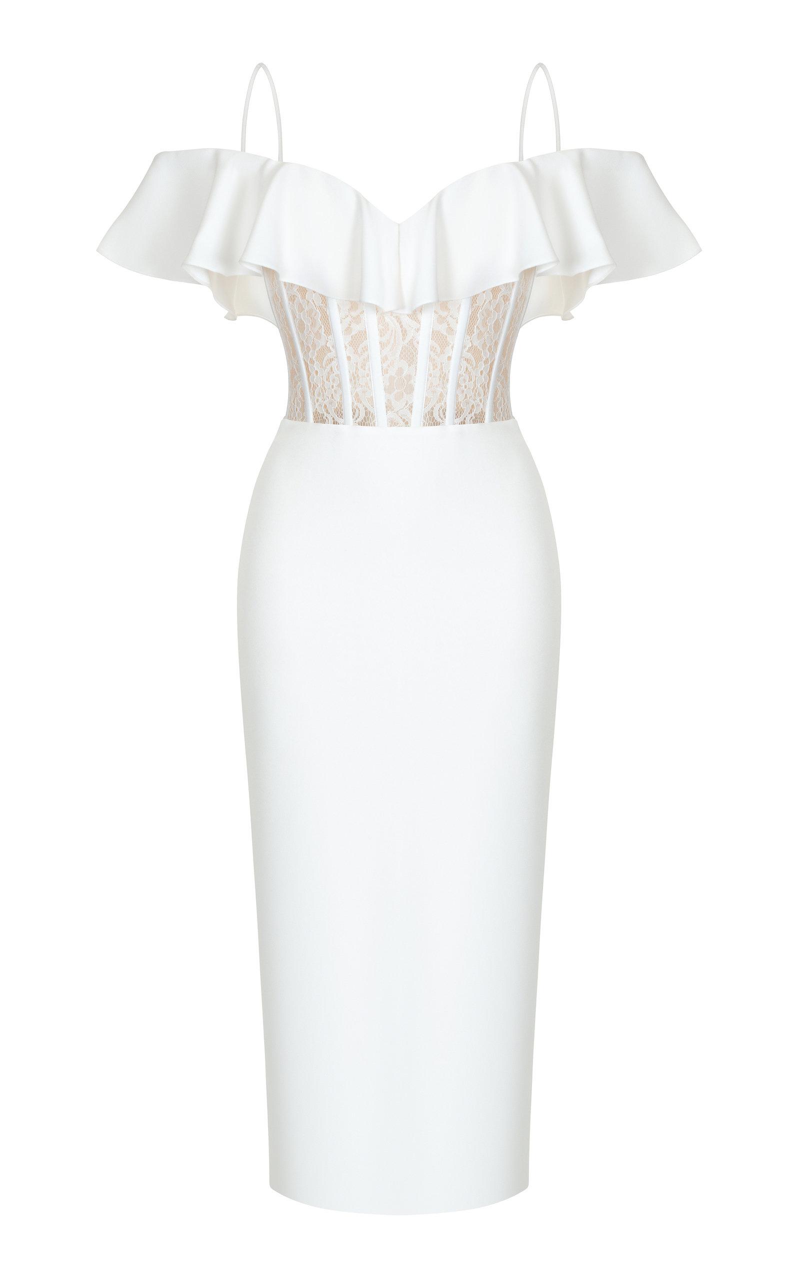 Rasario Off-the-shoulder Crepe And Lace Corset Midi Dress in White | Lyst