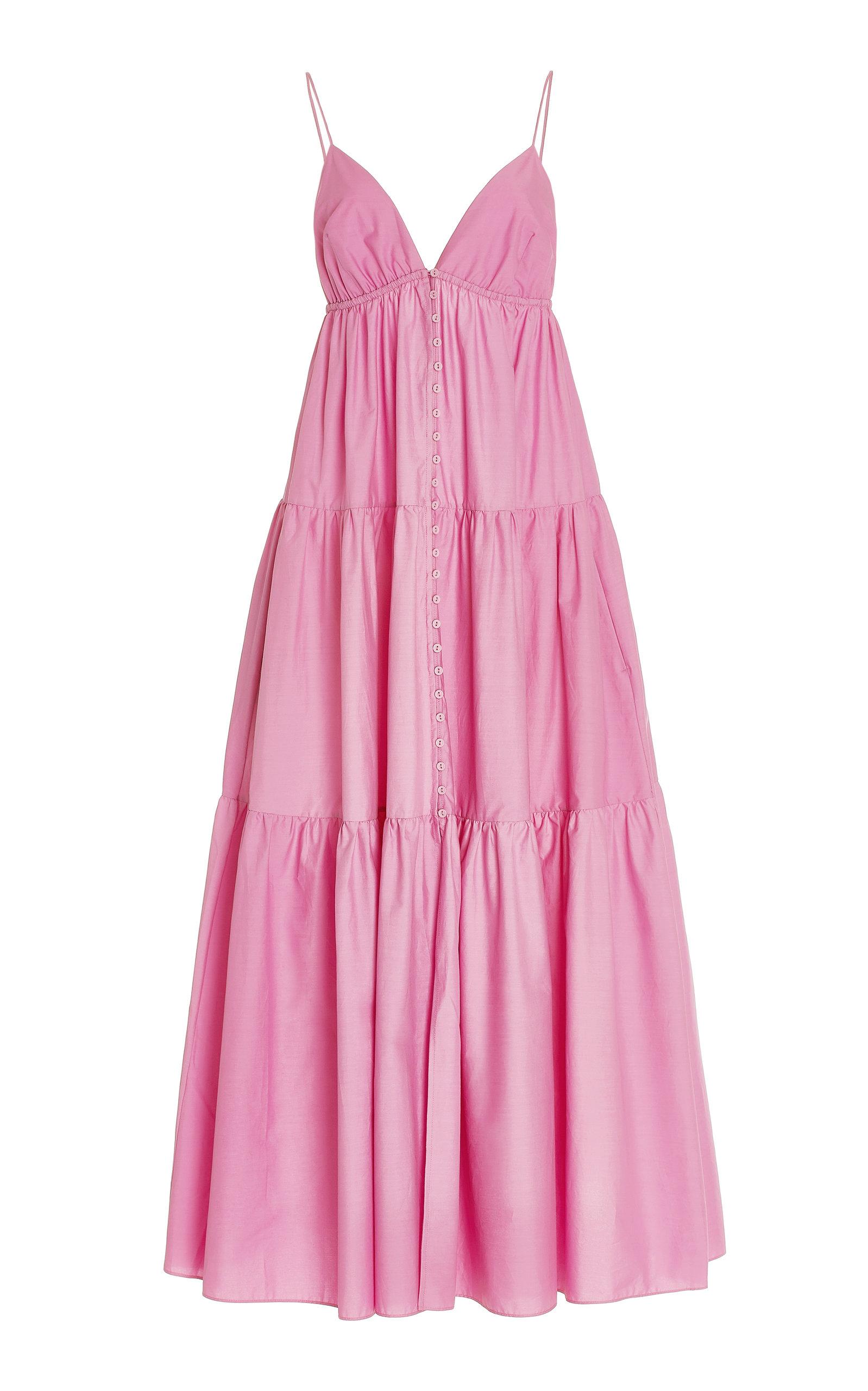 matteau pink dress Matteau Tiered Organic Cotton Button-front Maxi Dress in Pink