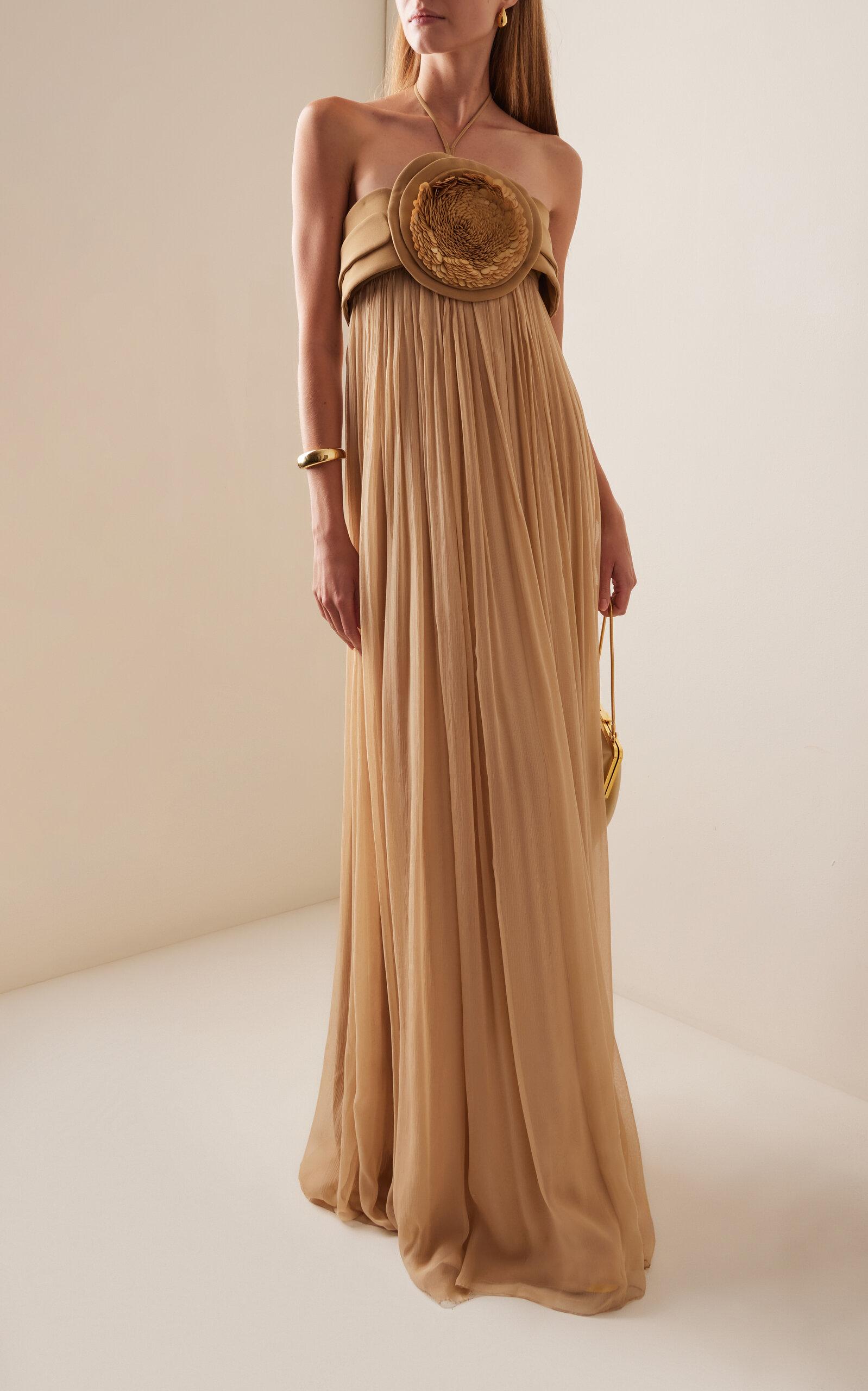 Alexis Mallorie Chiffon Halter Maxi Dress in Natural | Lyst