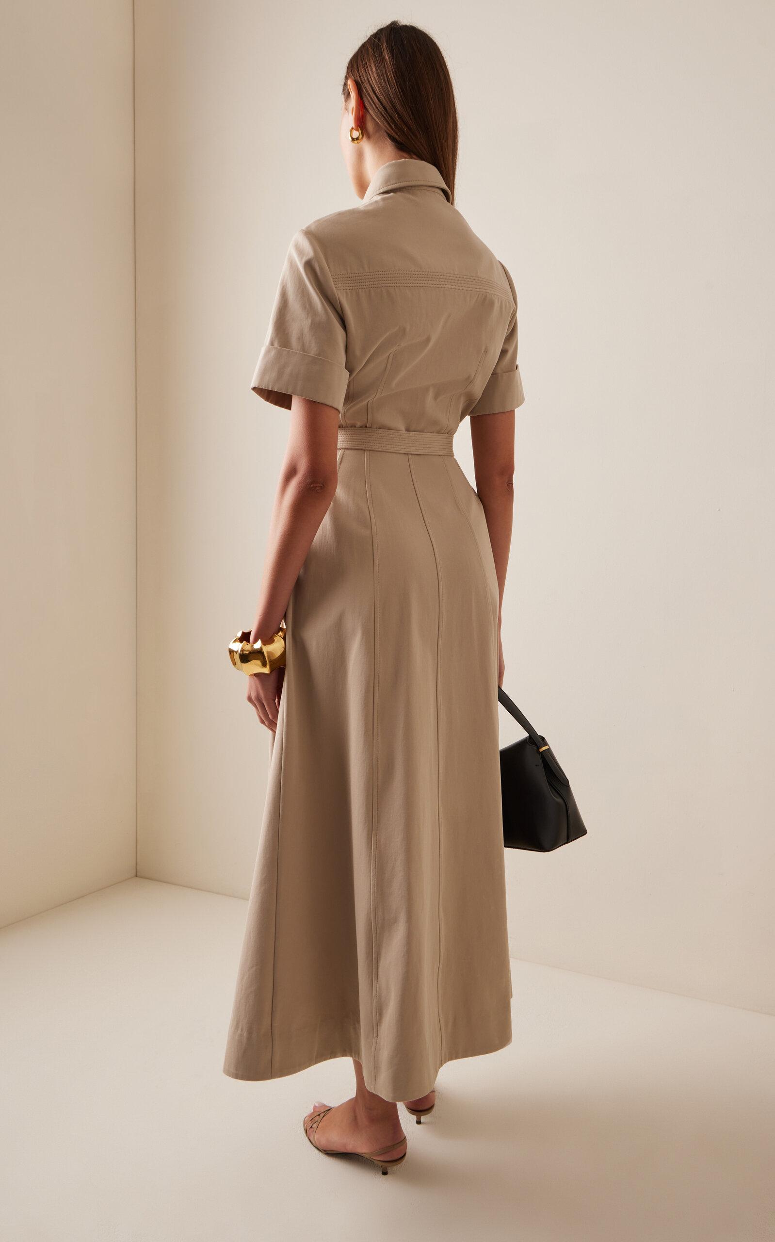 Adam Lippes Belted Cotton Twill Midi Shirt Dress in Natural | Lyst