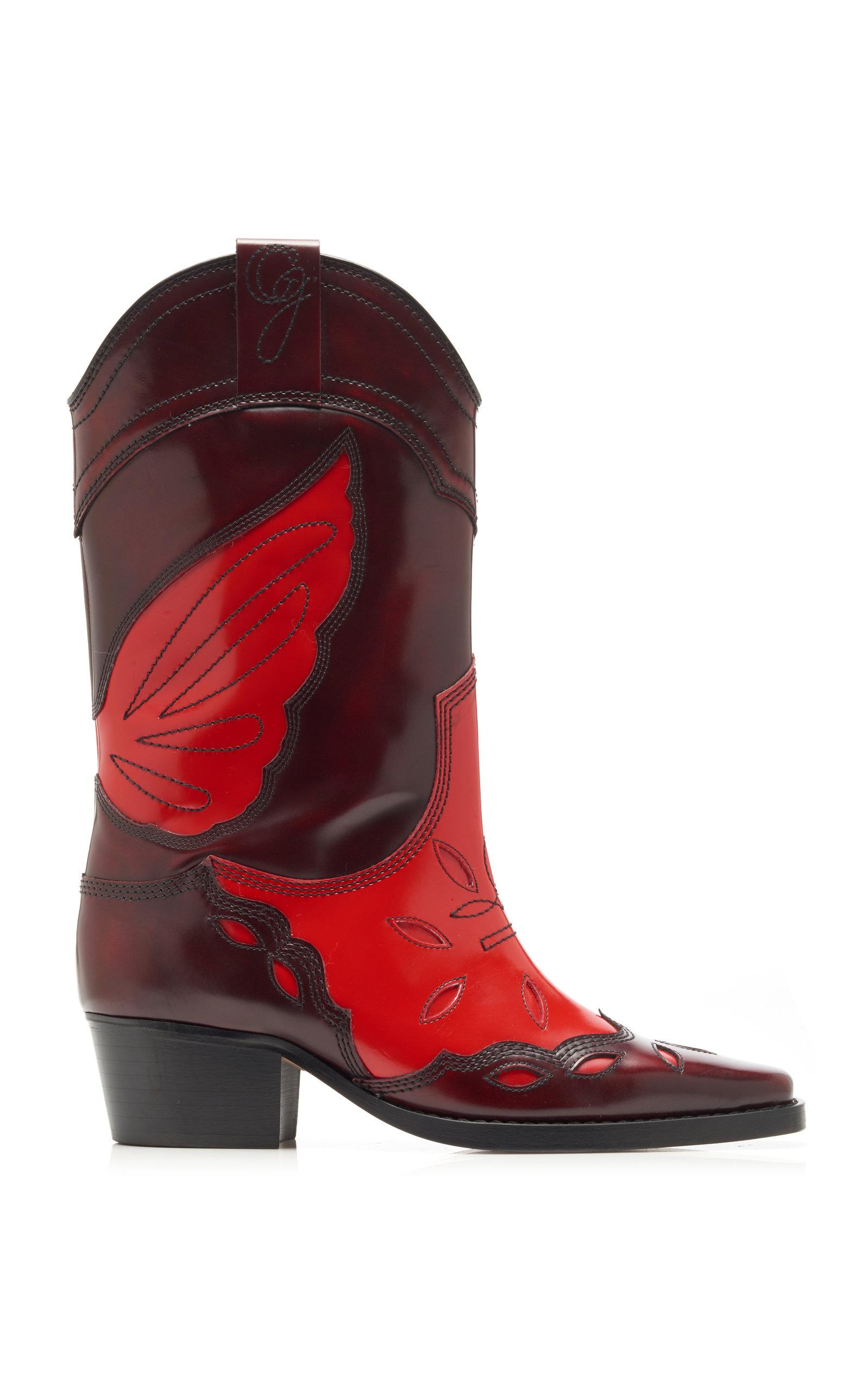 Ganni Leather High Texas Boots in Red | Lyst