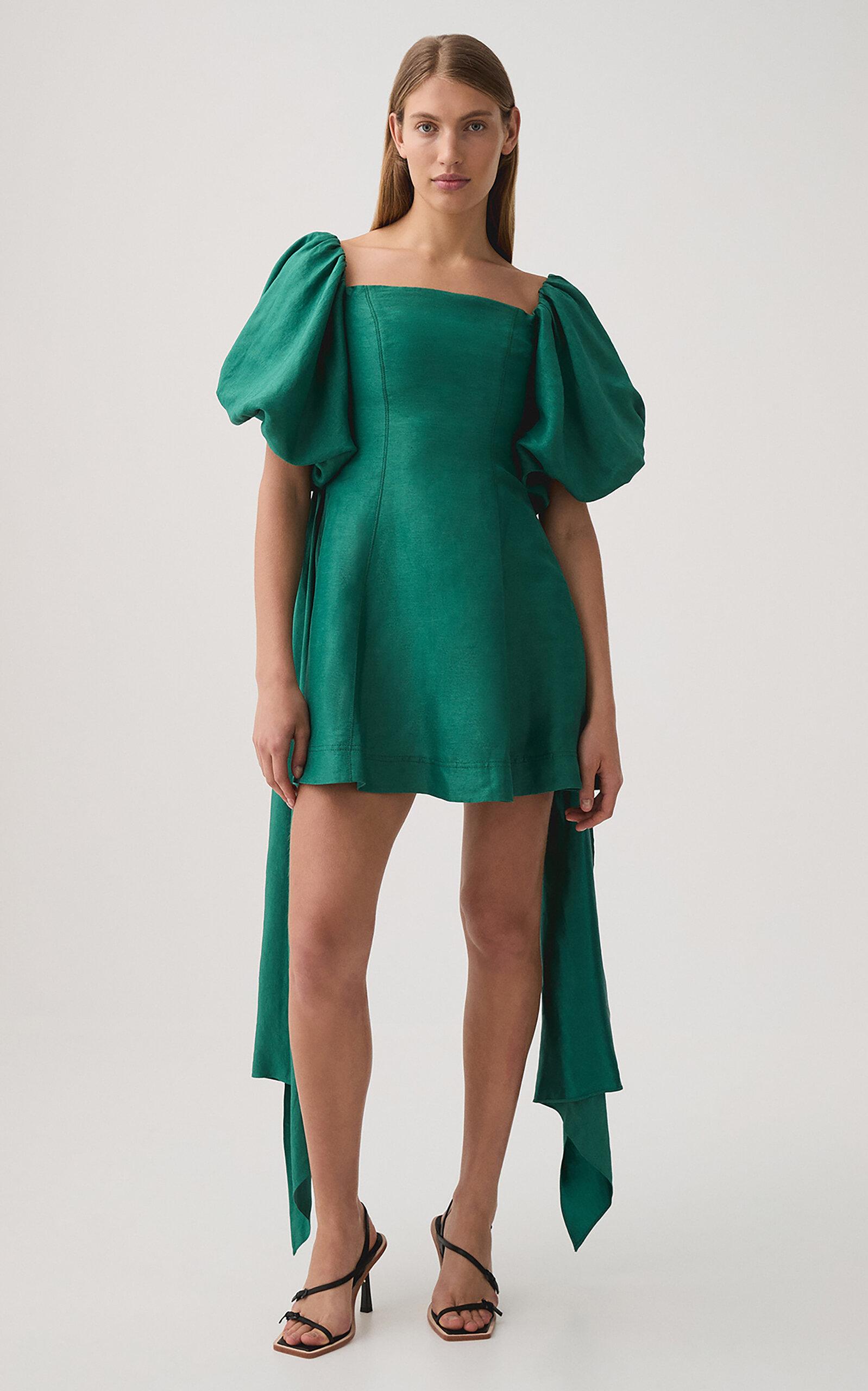 aje green dress puff sleeves Aje - Cherished Puff Sleeve Midi Dress
