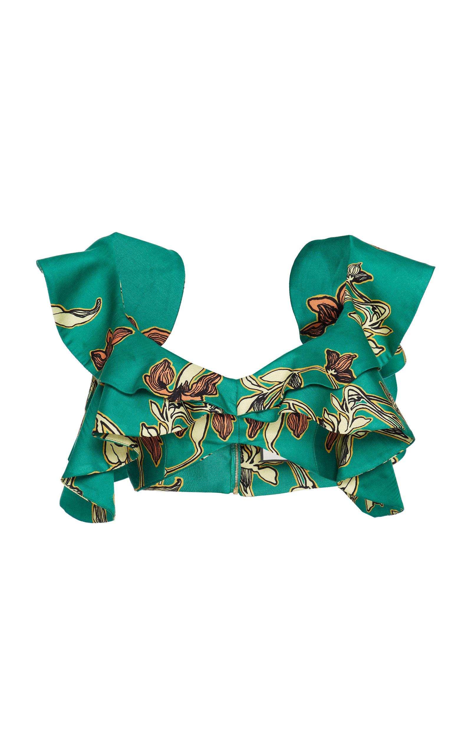 Alexis Hoshi Ruffled Floral-print Crepe De Chine Crop Top ...