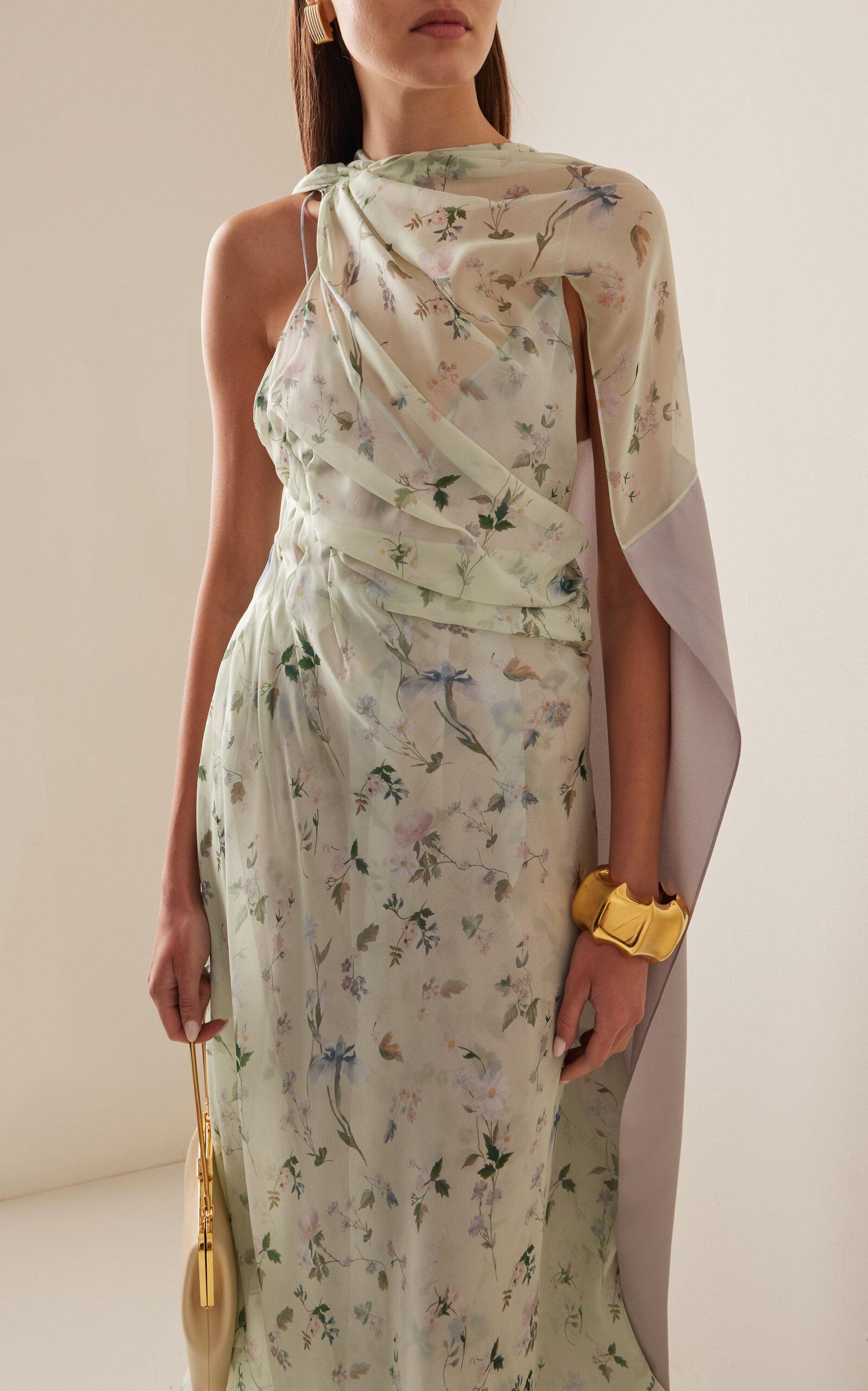 Givenchy Draped Floral Silk Maxi Dress in White Lyst