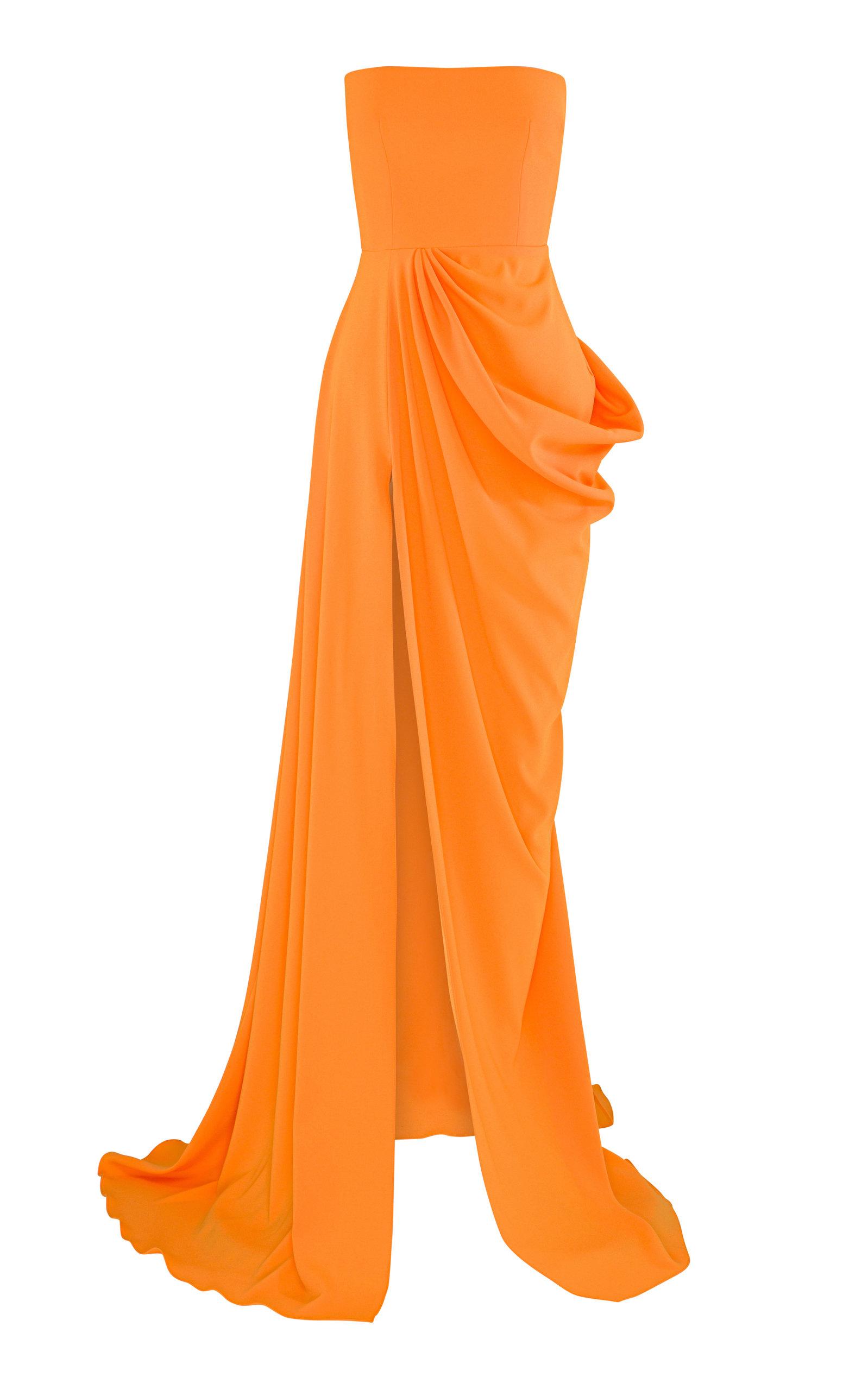 Alex Perry Reed Draped Crepe Gown in Orange | Lyst