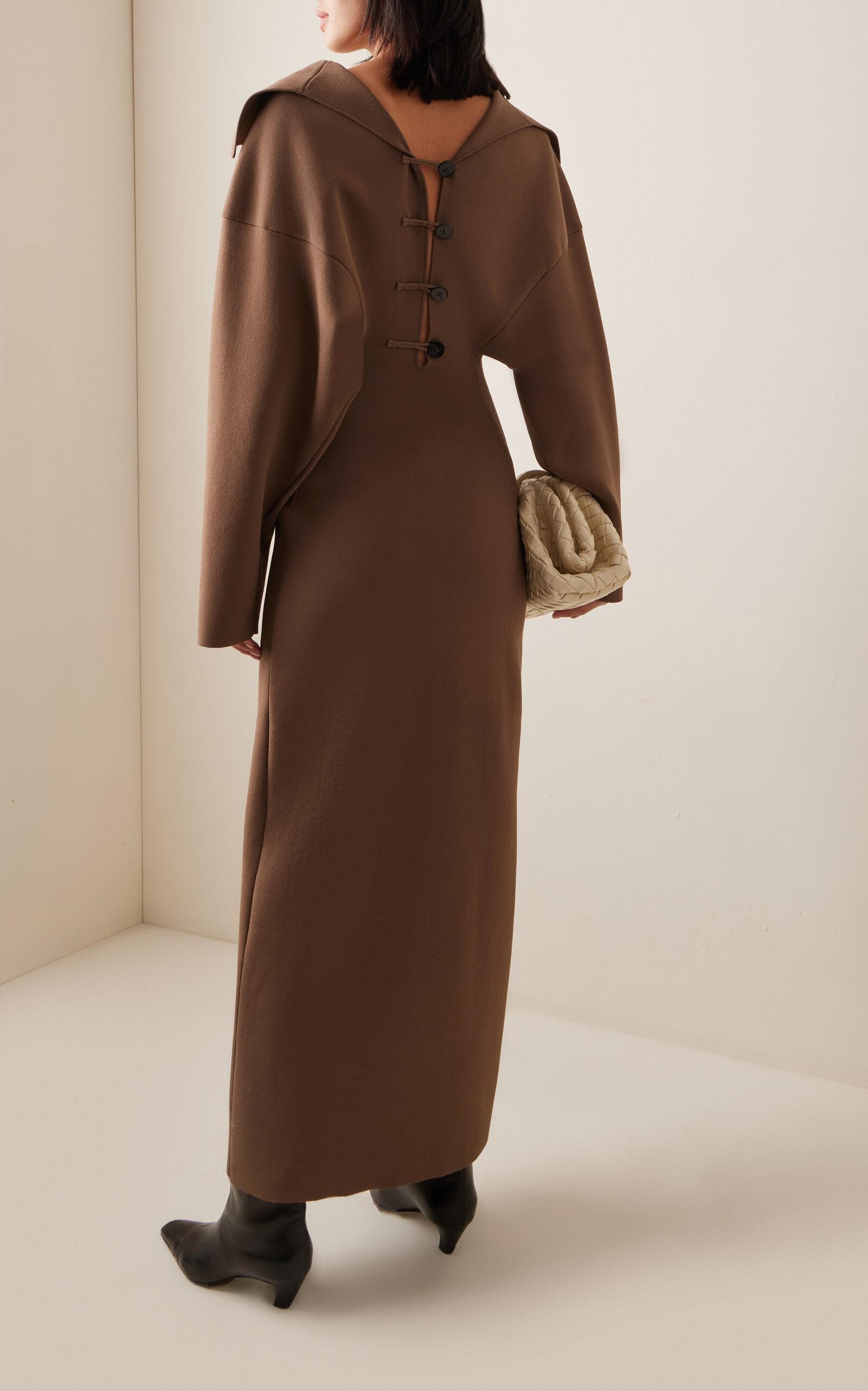 altuzarra brown dress Cowl Back Long Sleeve Mini Dress
