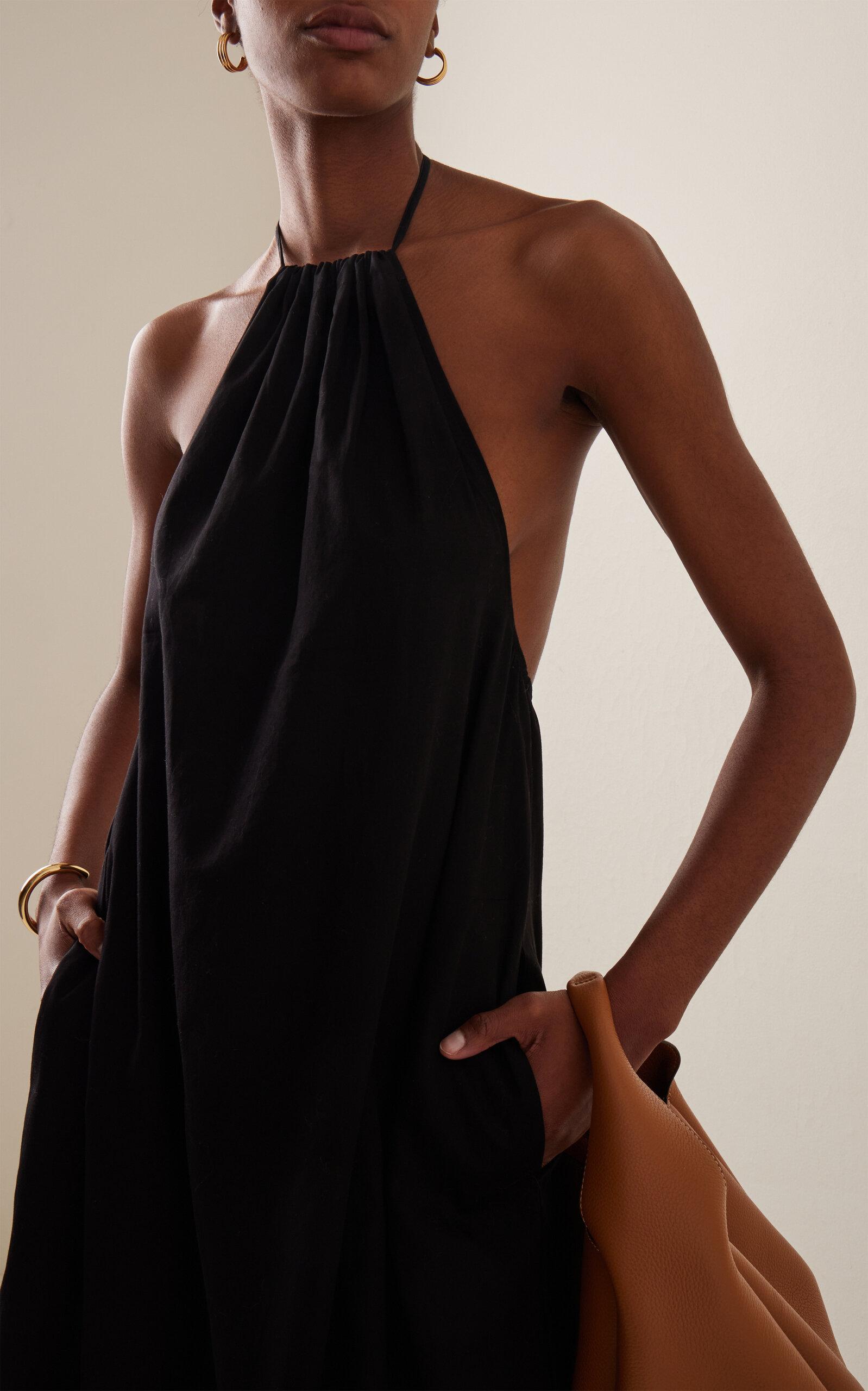Leset Yoko Cotton Maxi Halter Dress in Black Lyst UK