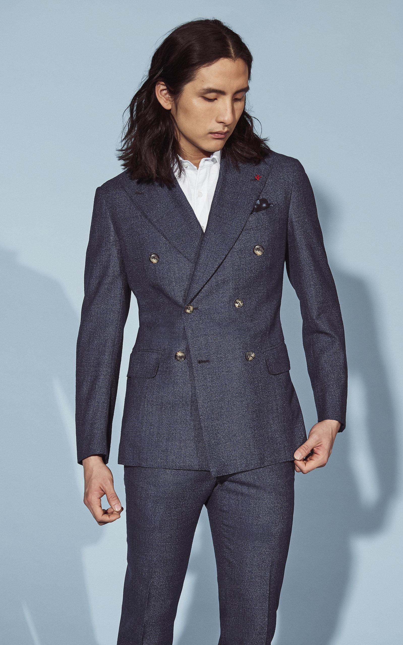 Isaia Musa Double Breasted Suit in Blue 