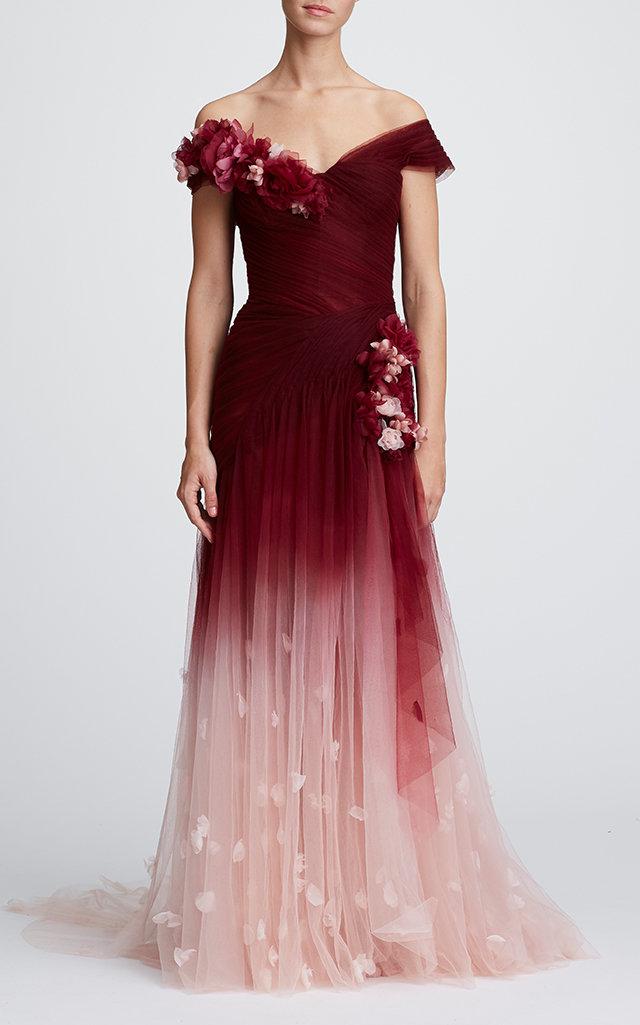 Marchesa Tulle Off The Shoulder Ombre ...