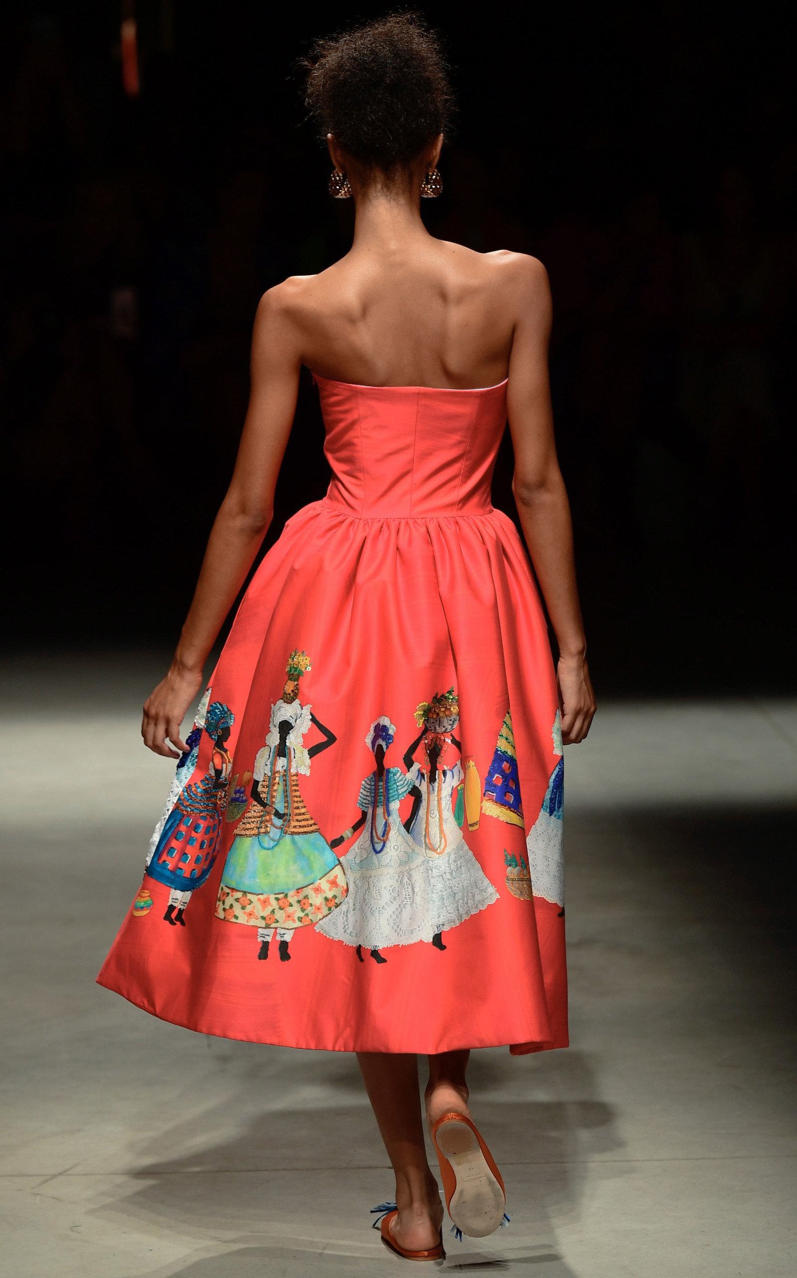 Stella Jean Cotton Strapless Midi Dress 