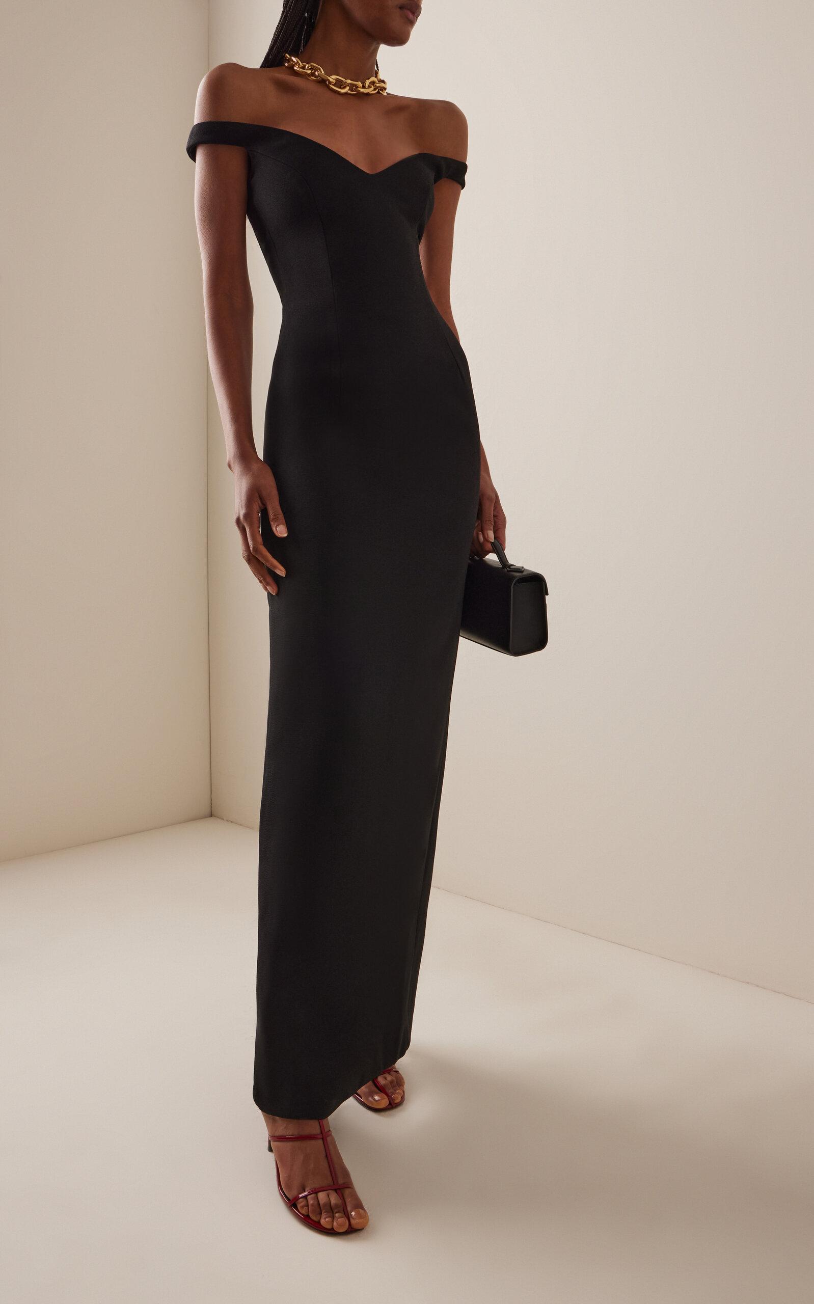 arcina ori ellery off-the-shoulder ponte maxi dress Arcina Ori Ellery Off-The-Shoulder Maxi Gown - Black