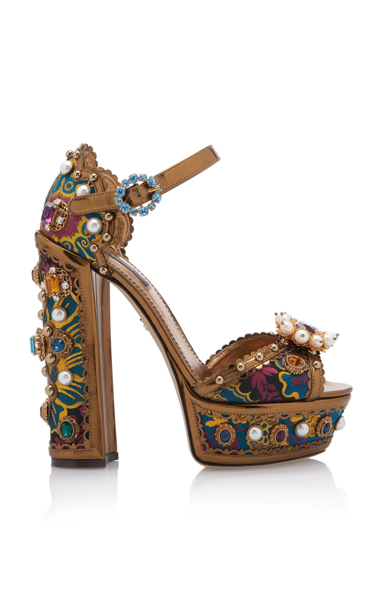 Dolce & Gabbana Jewel-embellished Metallic Leather Platform 