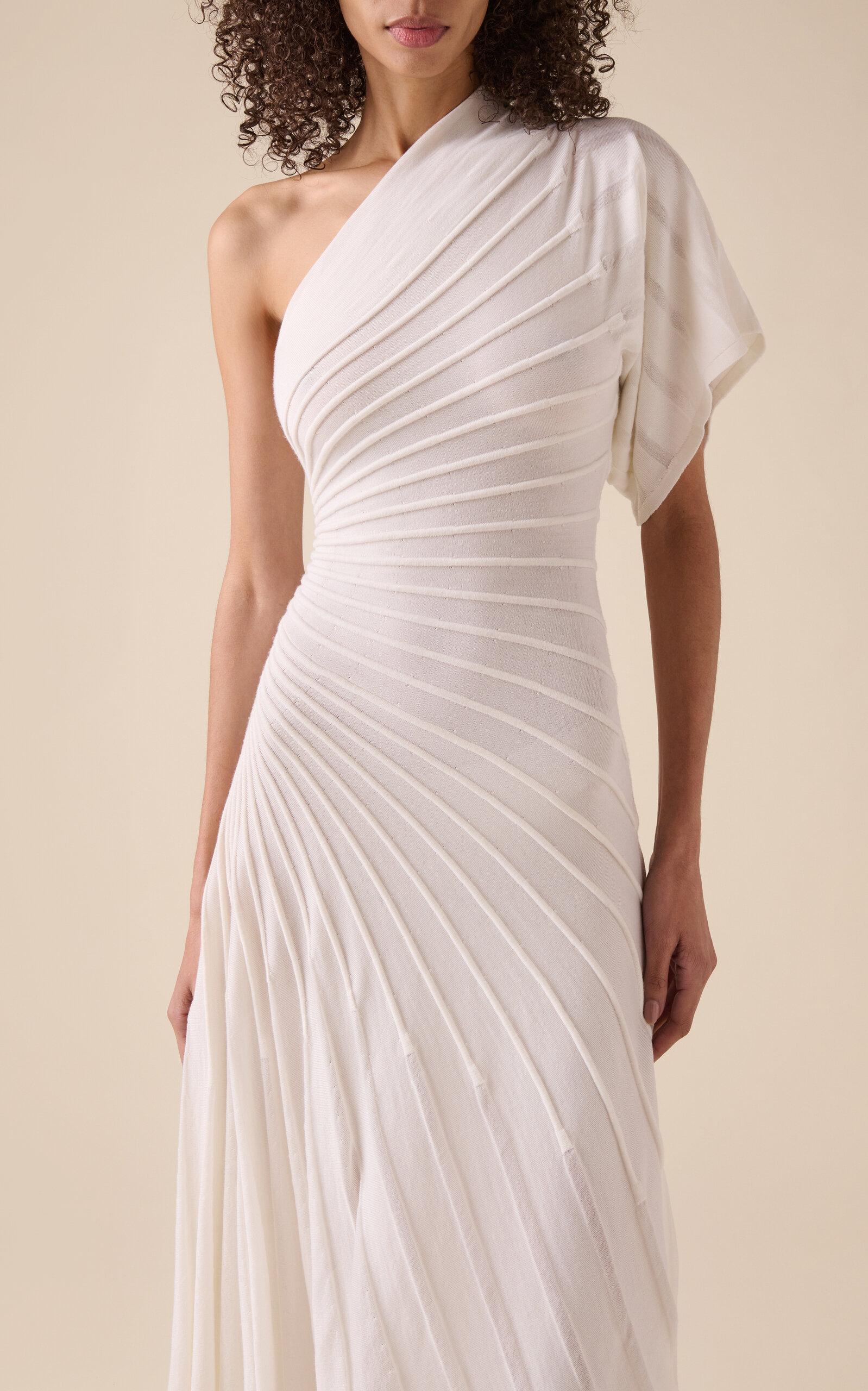 ワンピース ALAIA WOOL MIDI DRESS ALAÏA Off-the-shoulder asymmetric ribbed wool midi dress