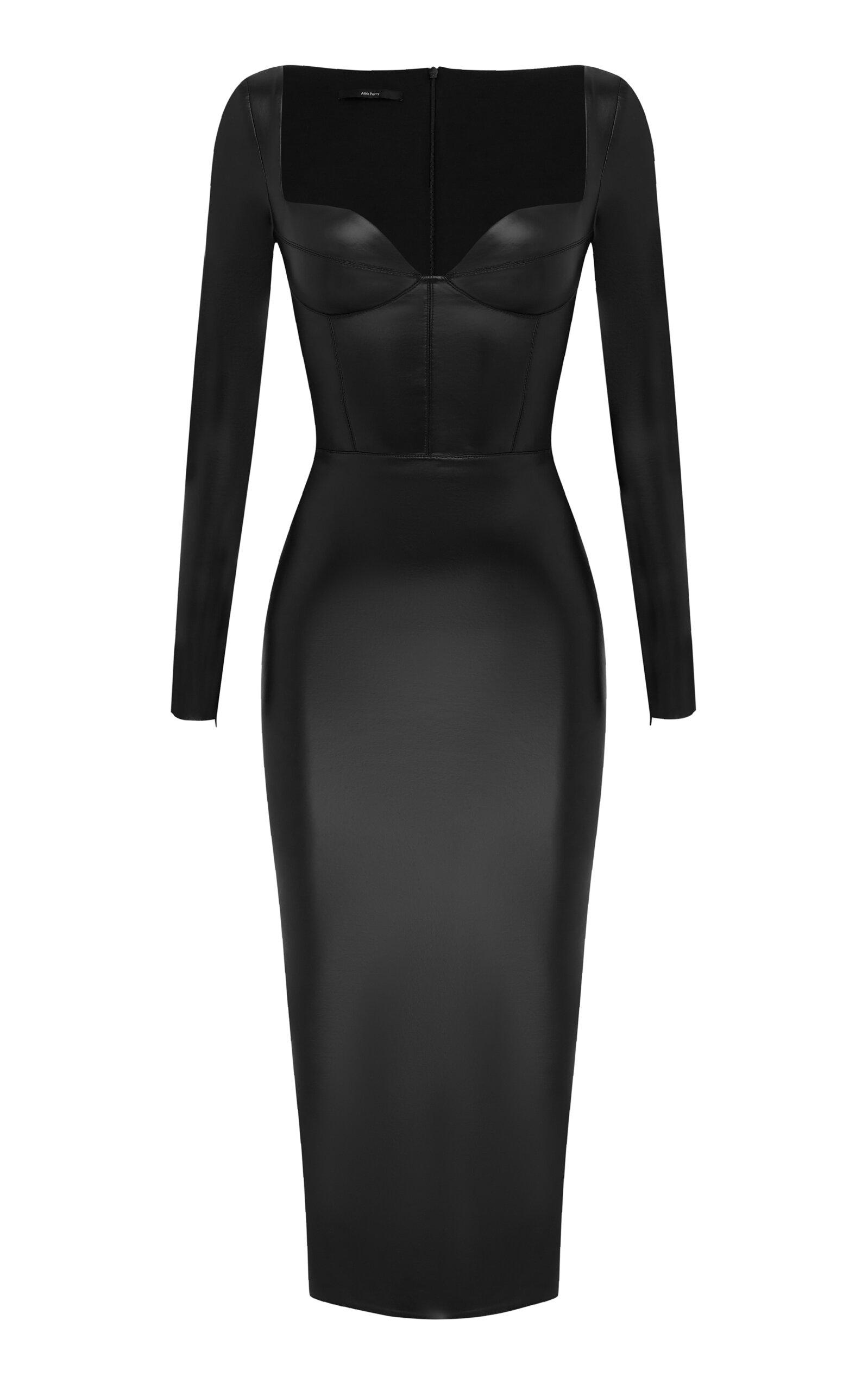 Alex Perry Blade Faux Leather Midi Dress in Black | Lyst
