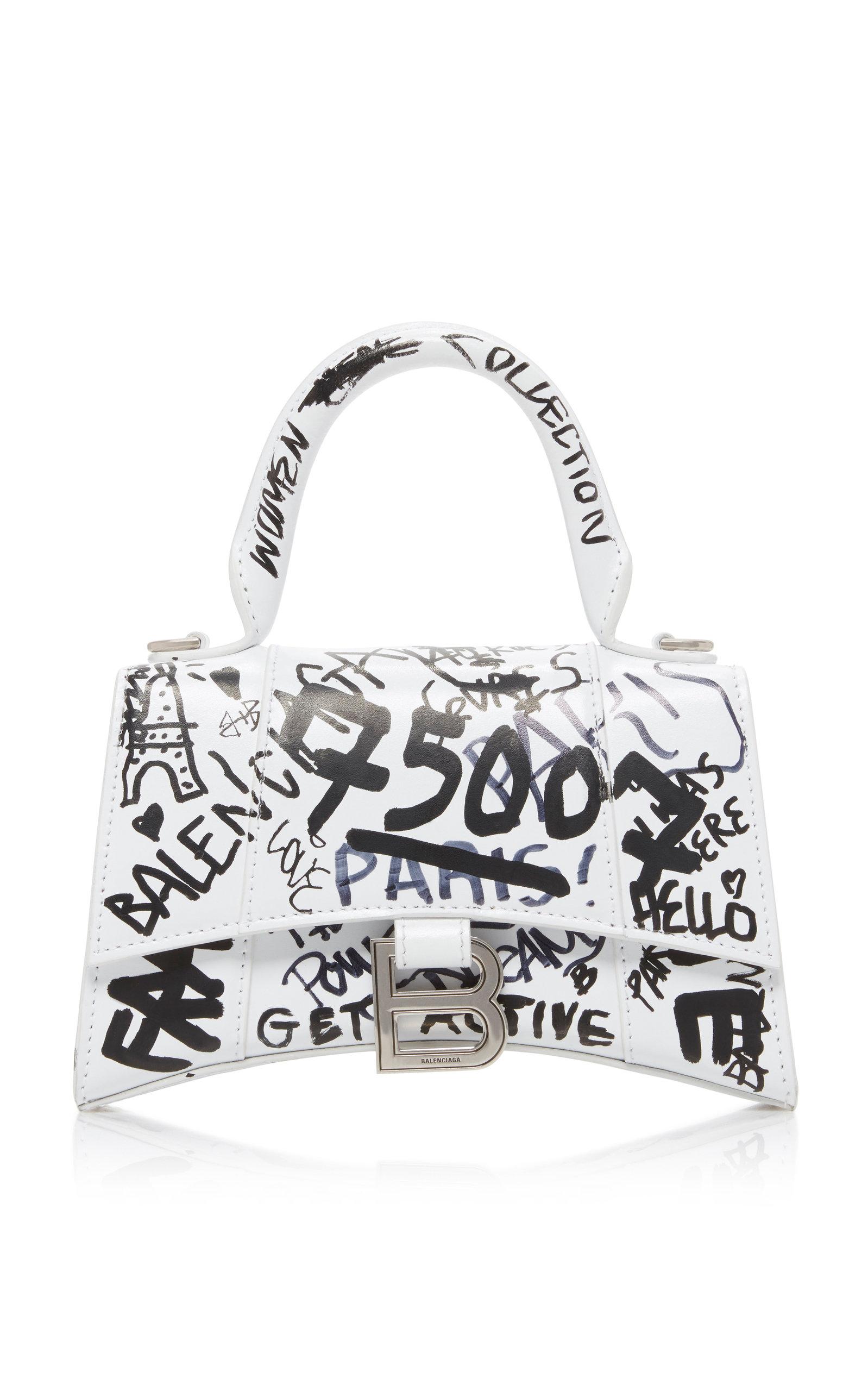 aanwijzing roltrap details Balenciaga Hourglass Xs Graffiti-print Leather Bag in White | Lyst