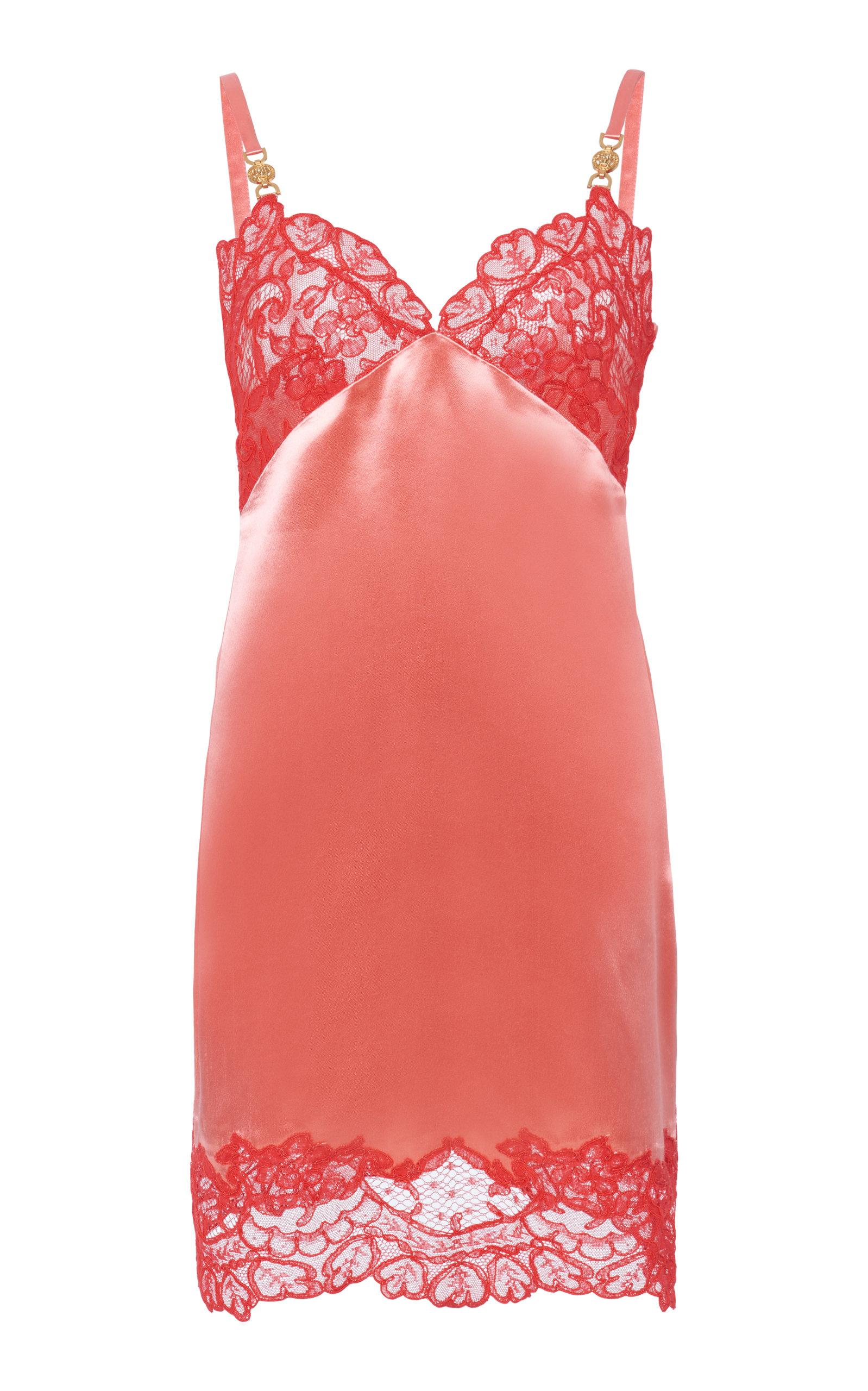 Versace Lace-trimmed Slip Satin Mini Dress in Pink - Lyst