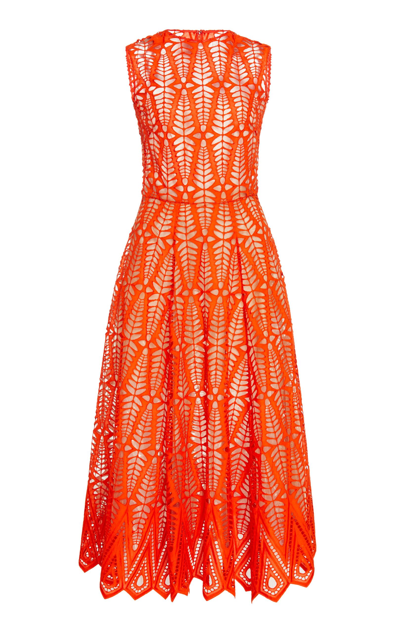 Oscar de la Renta Cotton Broderie Anglaise Dress in Orange - Lyst