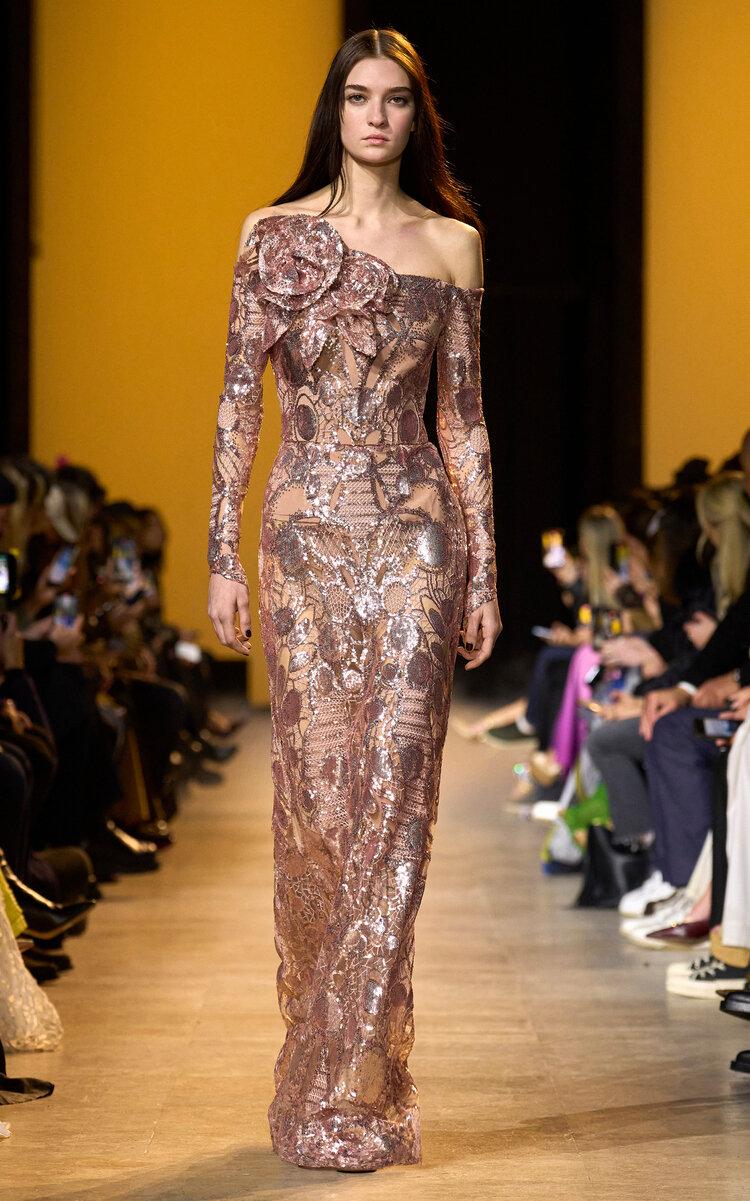 elie saab embroidered tulle long dress Elie Saab Floral Embroidered Tulle Gown – Runway Catalog main image 0