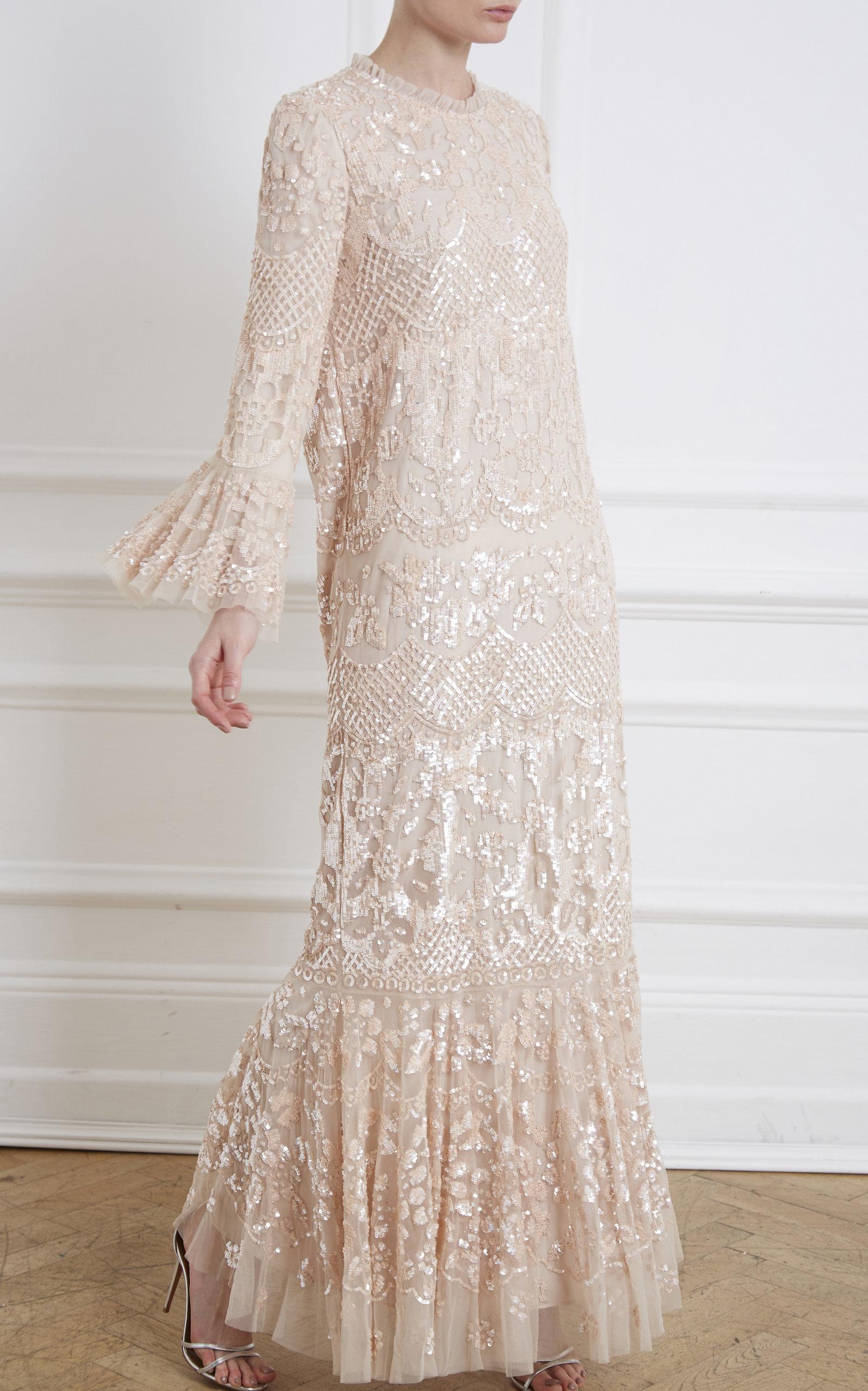 Needle Thread Synthetic Snowdrop Sequin Embellished Tulle Gown