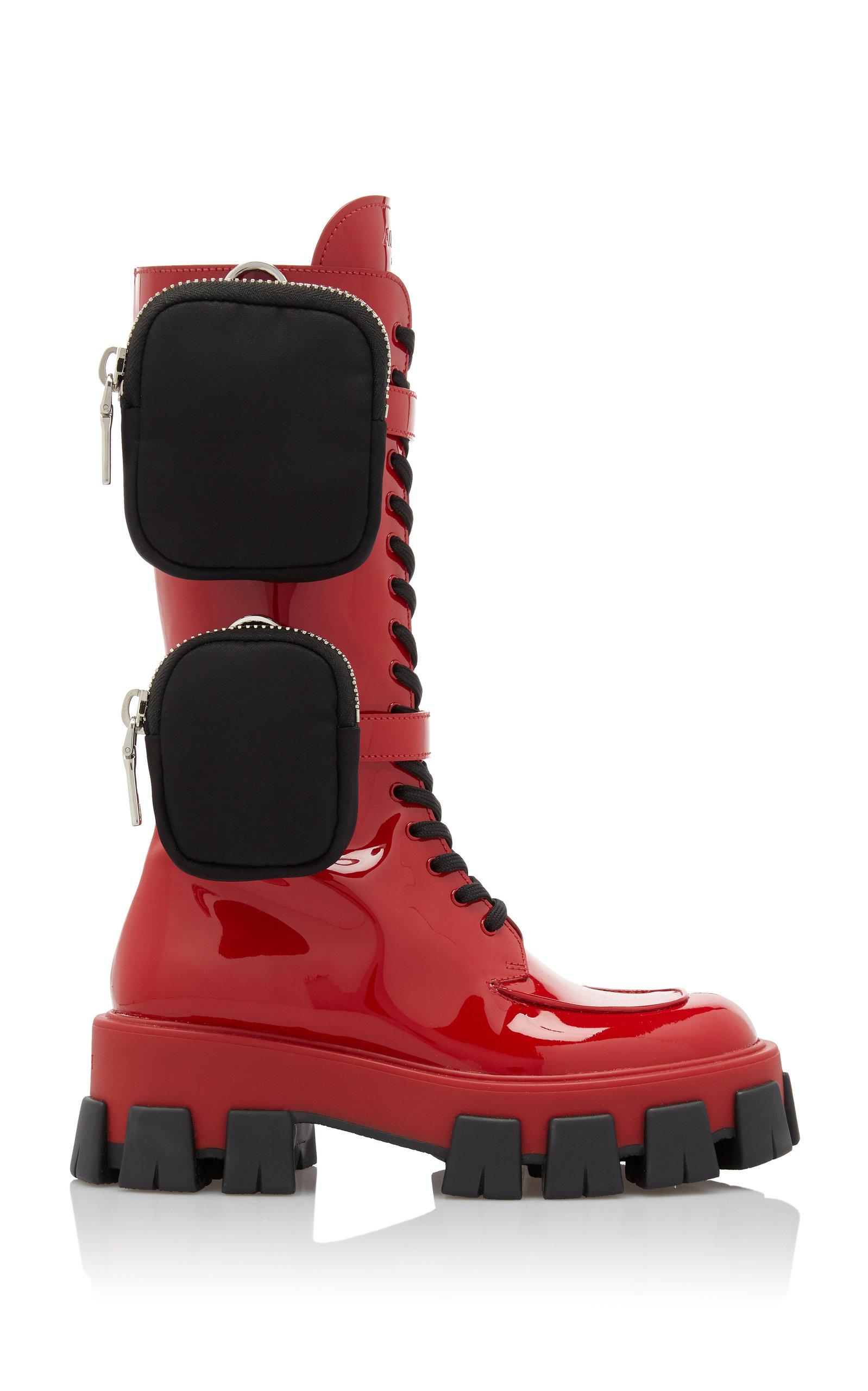 Prada Leather Combat Boots in Red | Lyst