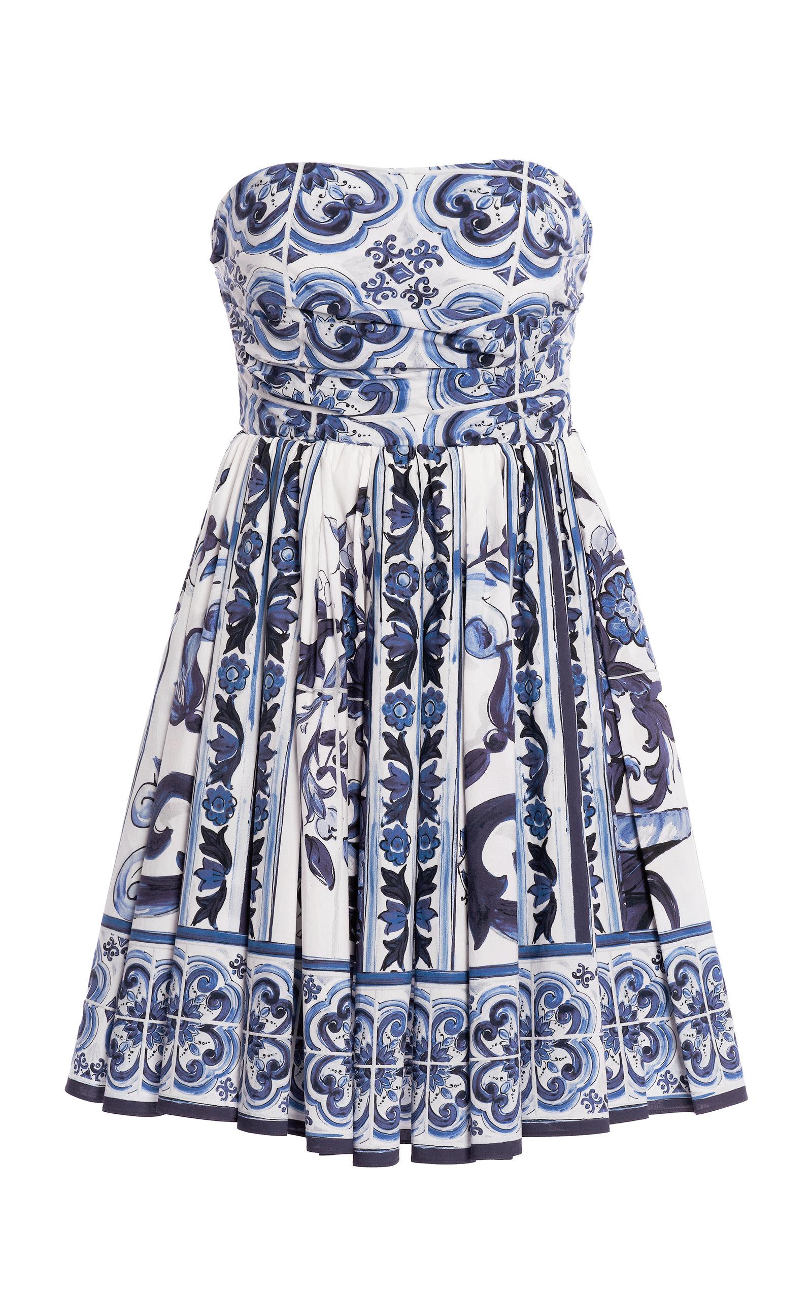 dolce and gabbana blue print dress Dolce & Gabbana Majolica-print Midi Dress | Blue