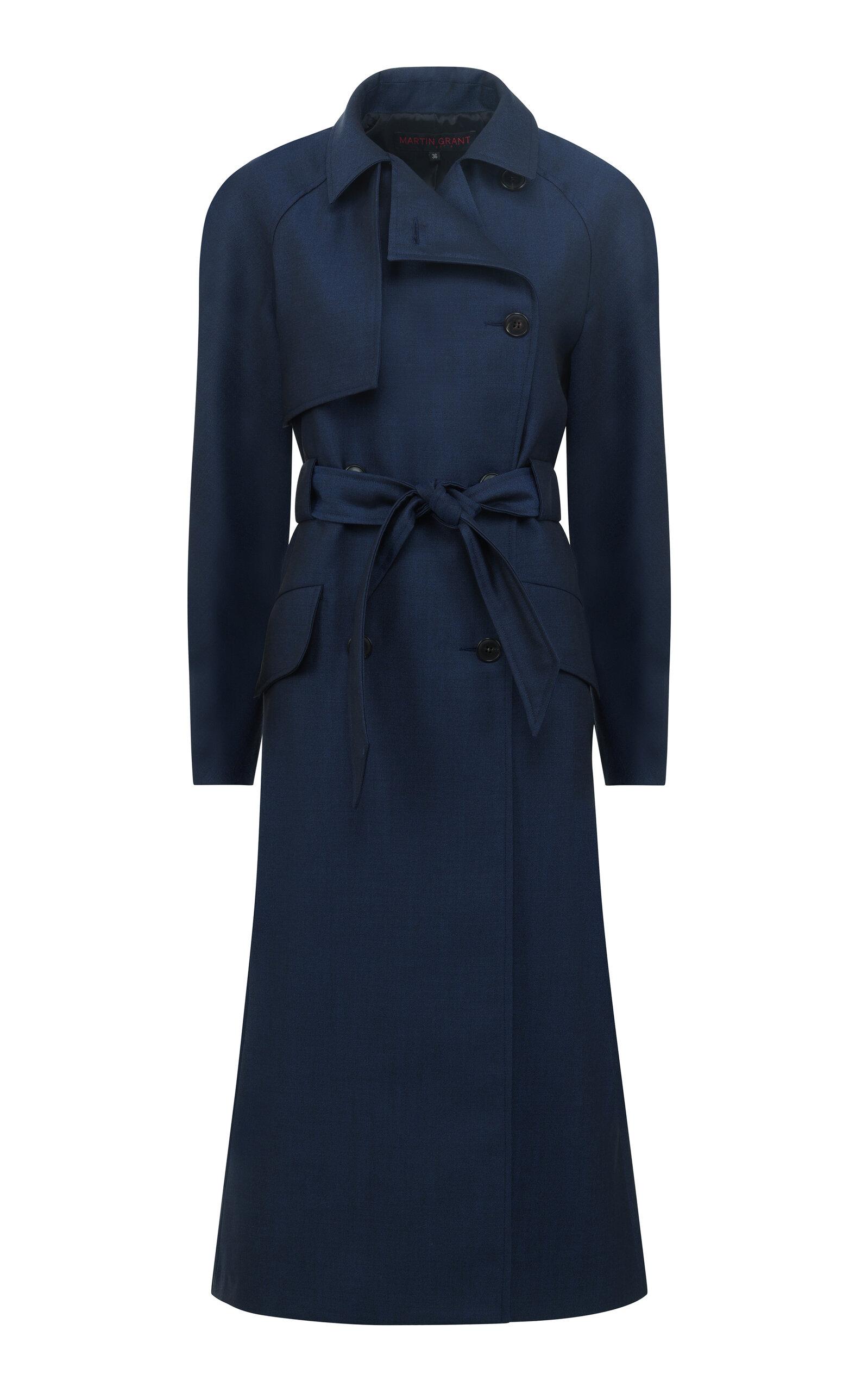 MARTIN GRANT ウールロングコート ネイビー ベルト付 ビッグカラー Martin Grant Coats for Women | Online Sale up to 40% off | Lyst