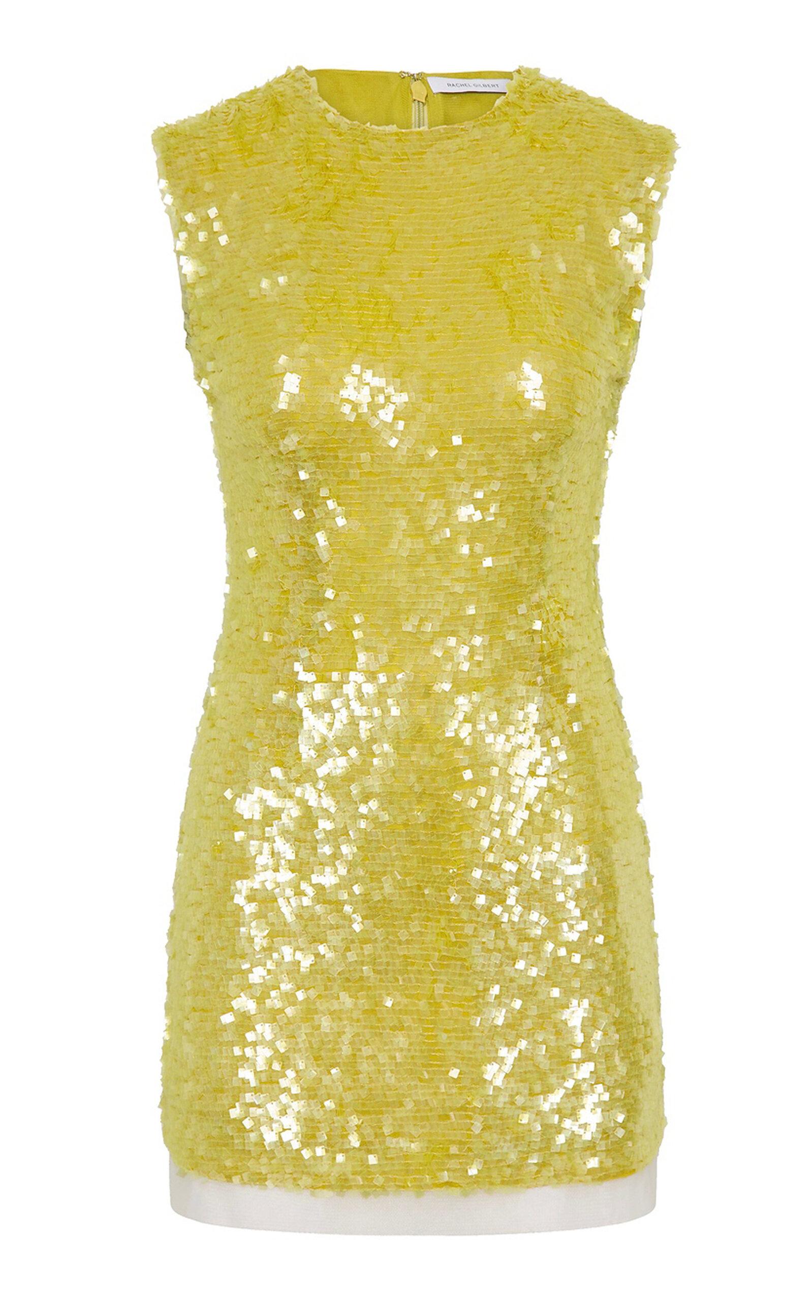 Rachel Gilbert Kaia Sequined Tulle Mini Dress in Yellow | Lyst Canada