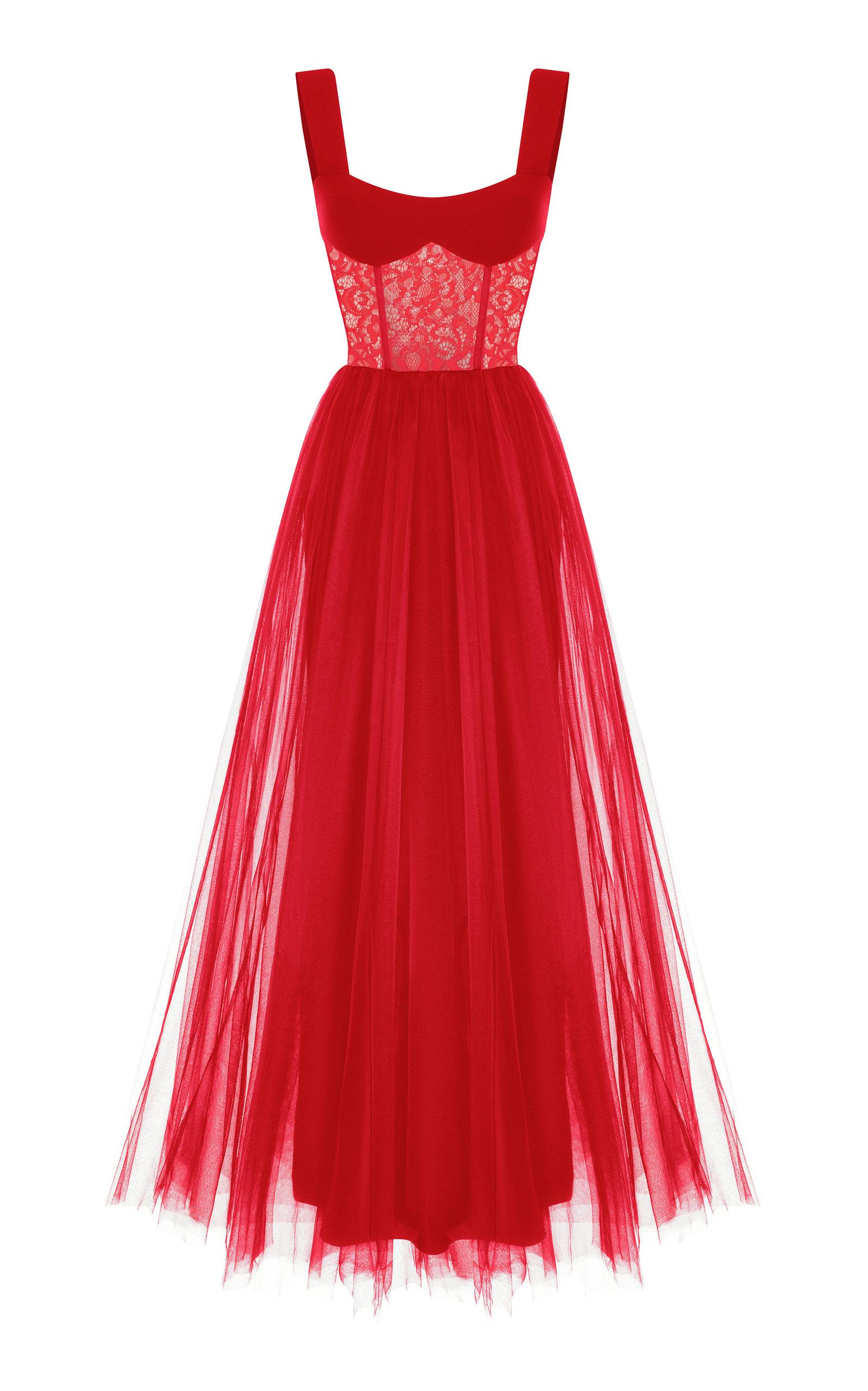 Rasario Lace And Tulle Gown in Red | Lyst