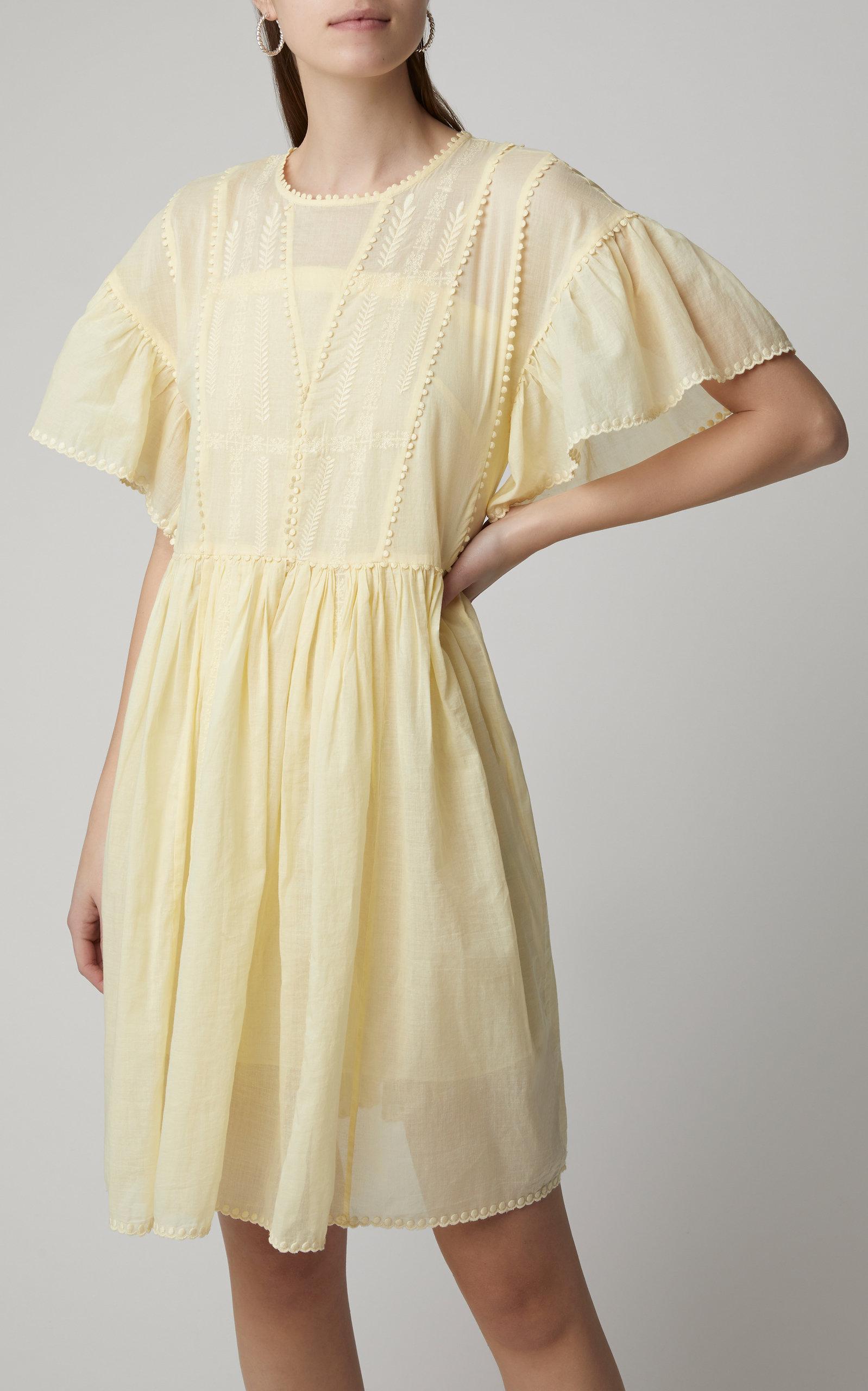 Étoile Isabel Marant Lace Annaelle Embroidered Cotton-voile Midi in Yellow - Lyst
