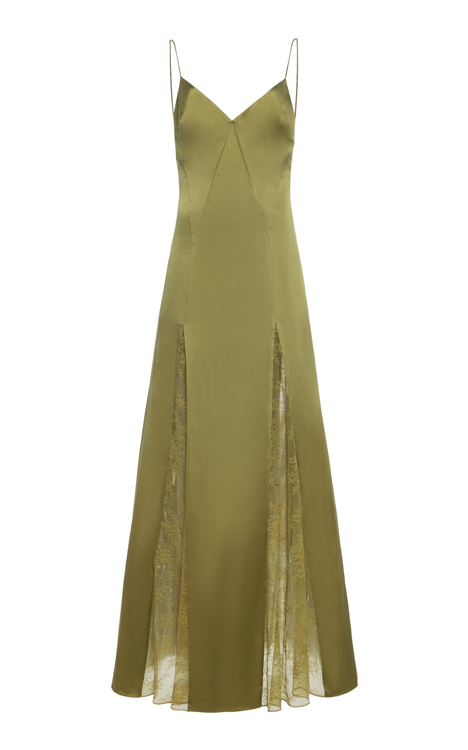 STAUD Exclusive Trinity Lace-Inset Silk Maxi Slip Dress in Green | Lyst  Australia