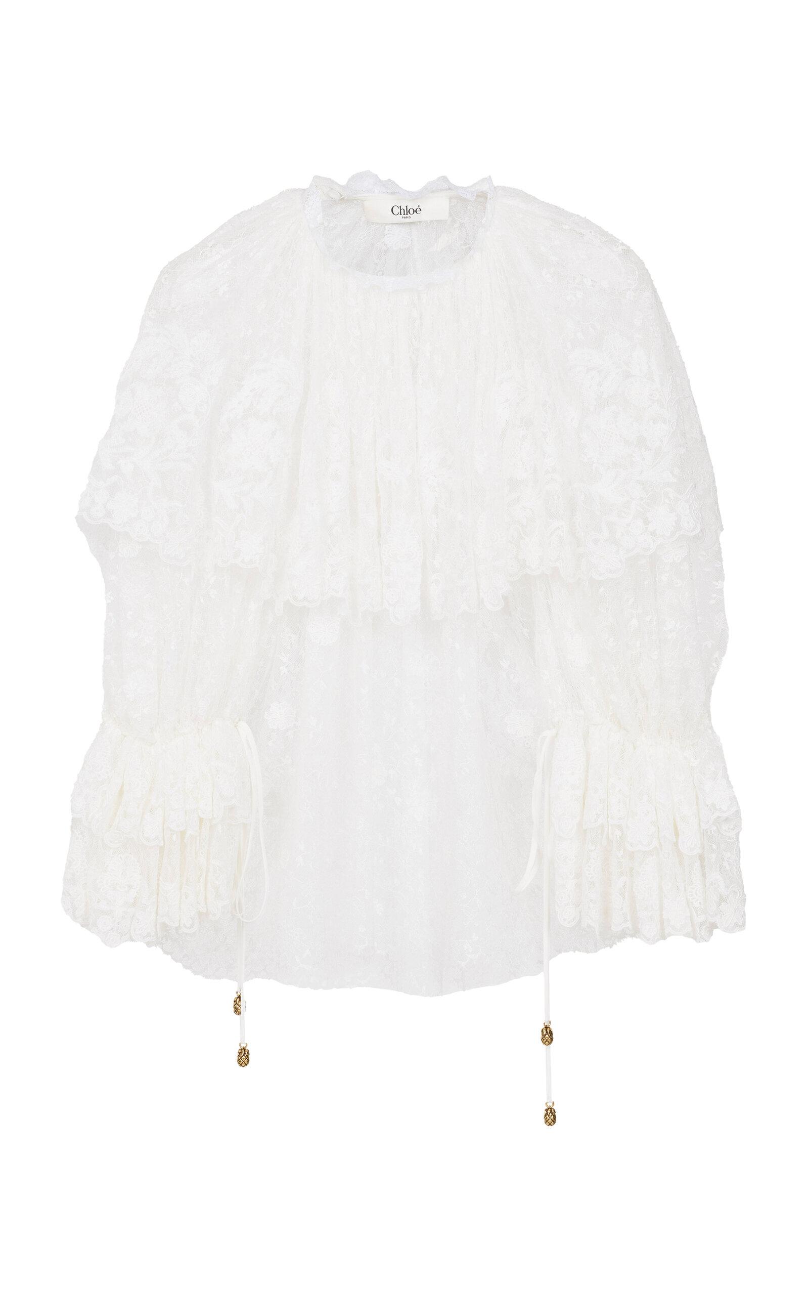 Chloé Ruffled Floral Lace Top in White | Lyst