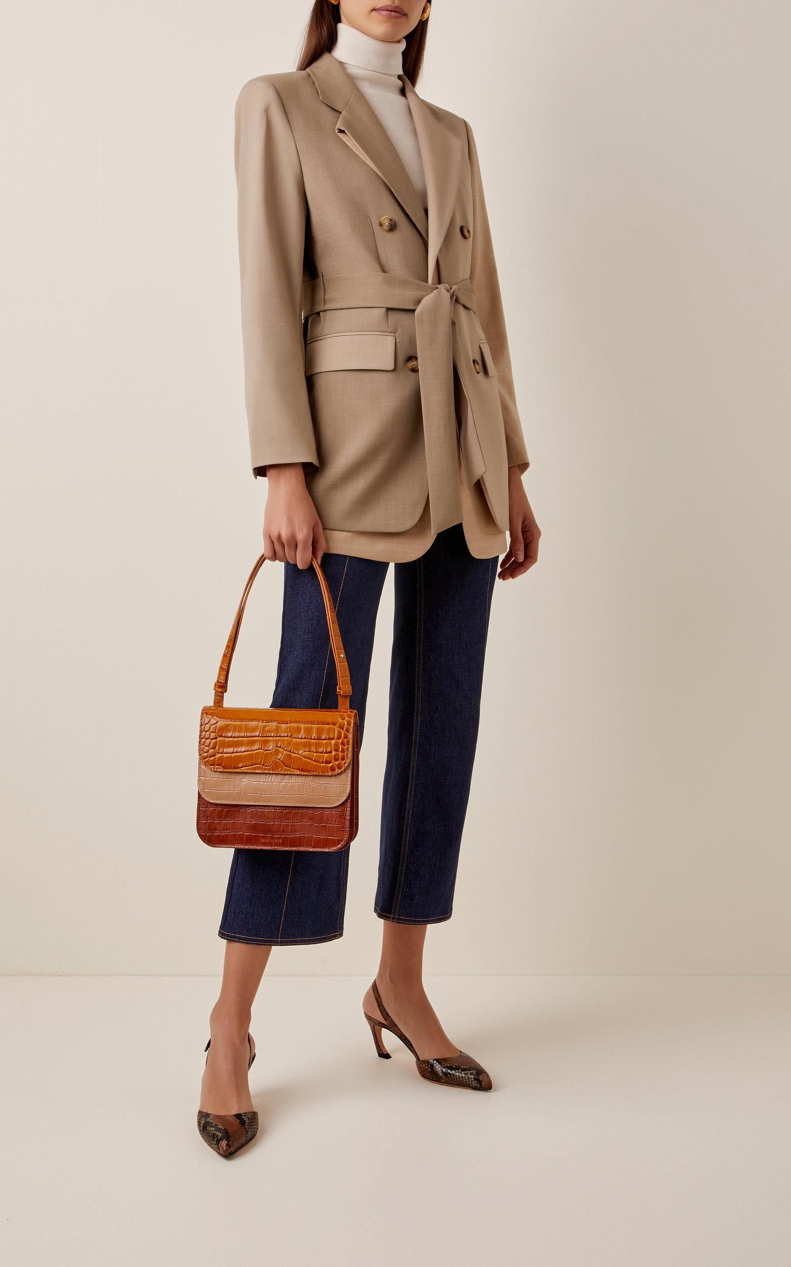 Rejina Pyo Ana Color-block Croc-effect Leather Shoulder Bag in 