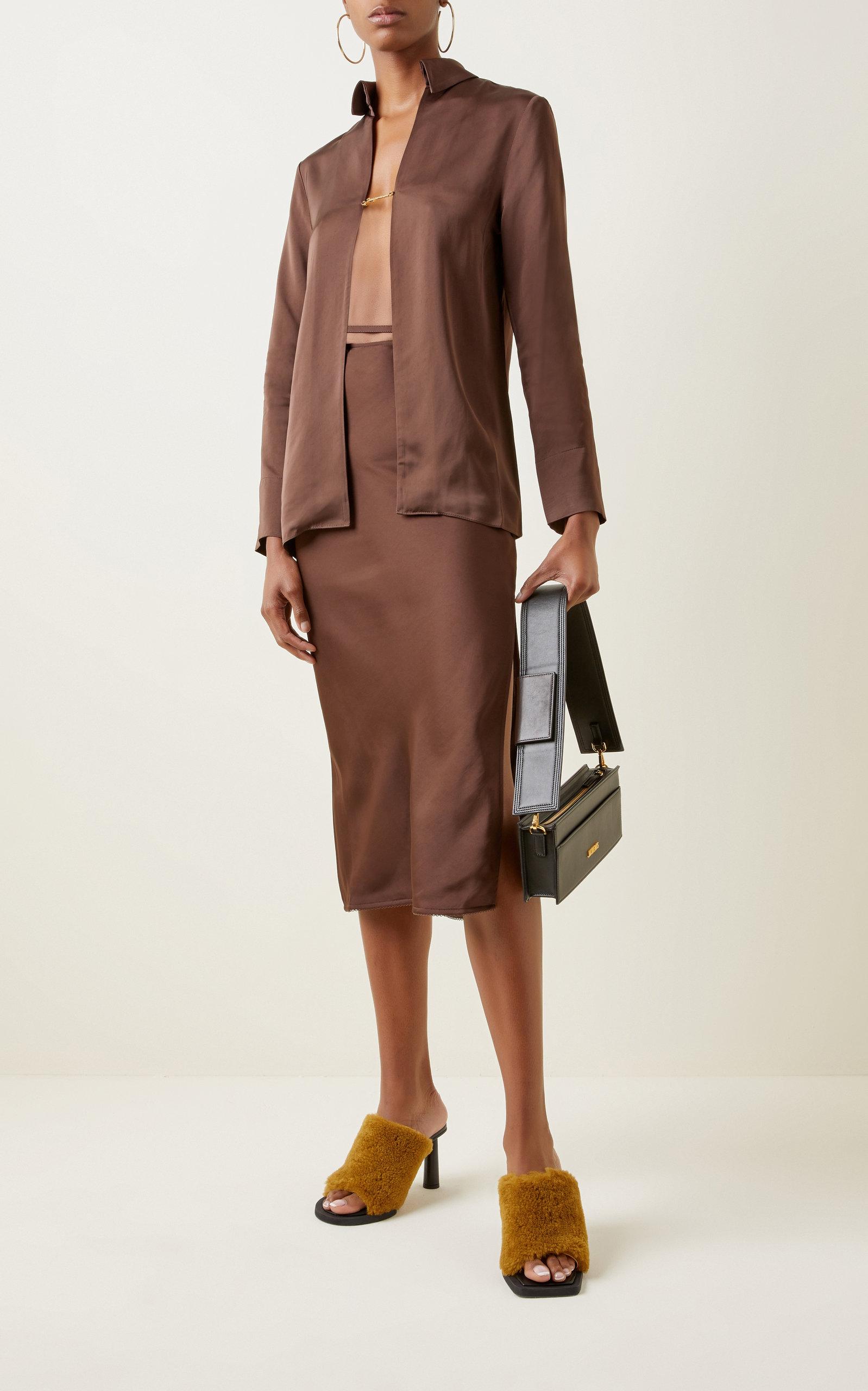 Jacquemus La Jupe Chain-detailed Satin Midi Slip Skirt in Brown | Lyst