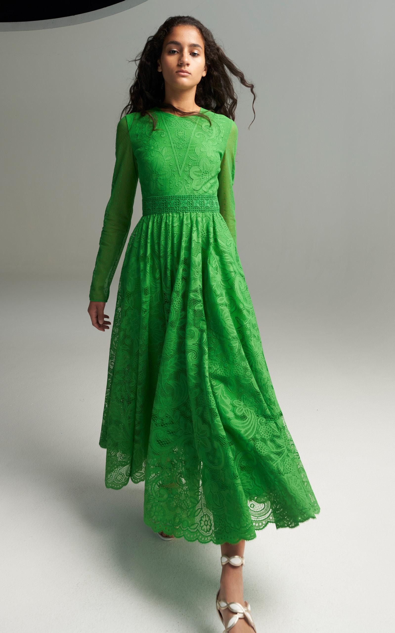 Green lace dress midi cheap