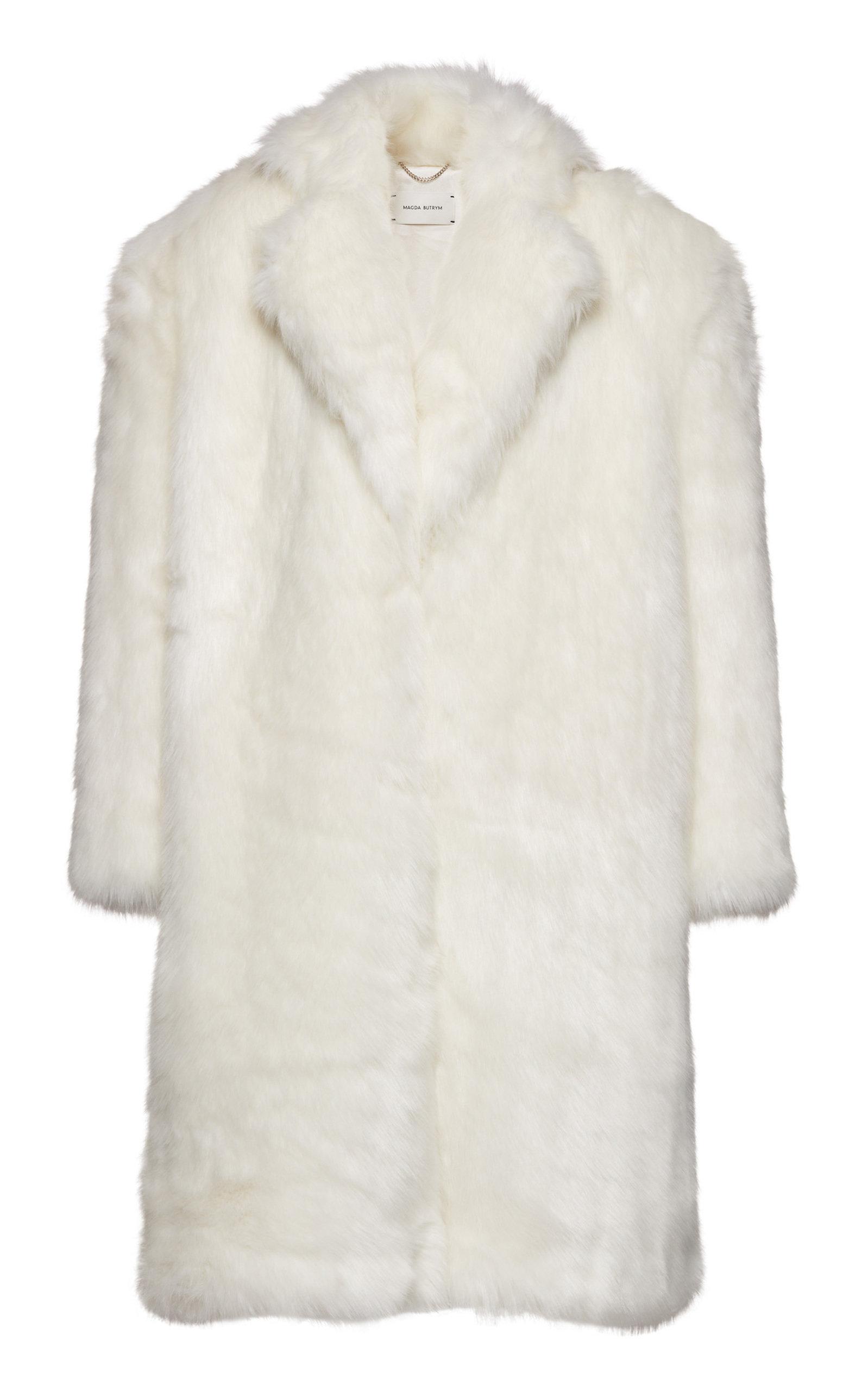 Cropped faux fur-trimmed cardigan in white - Magda Butrym