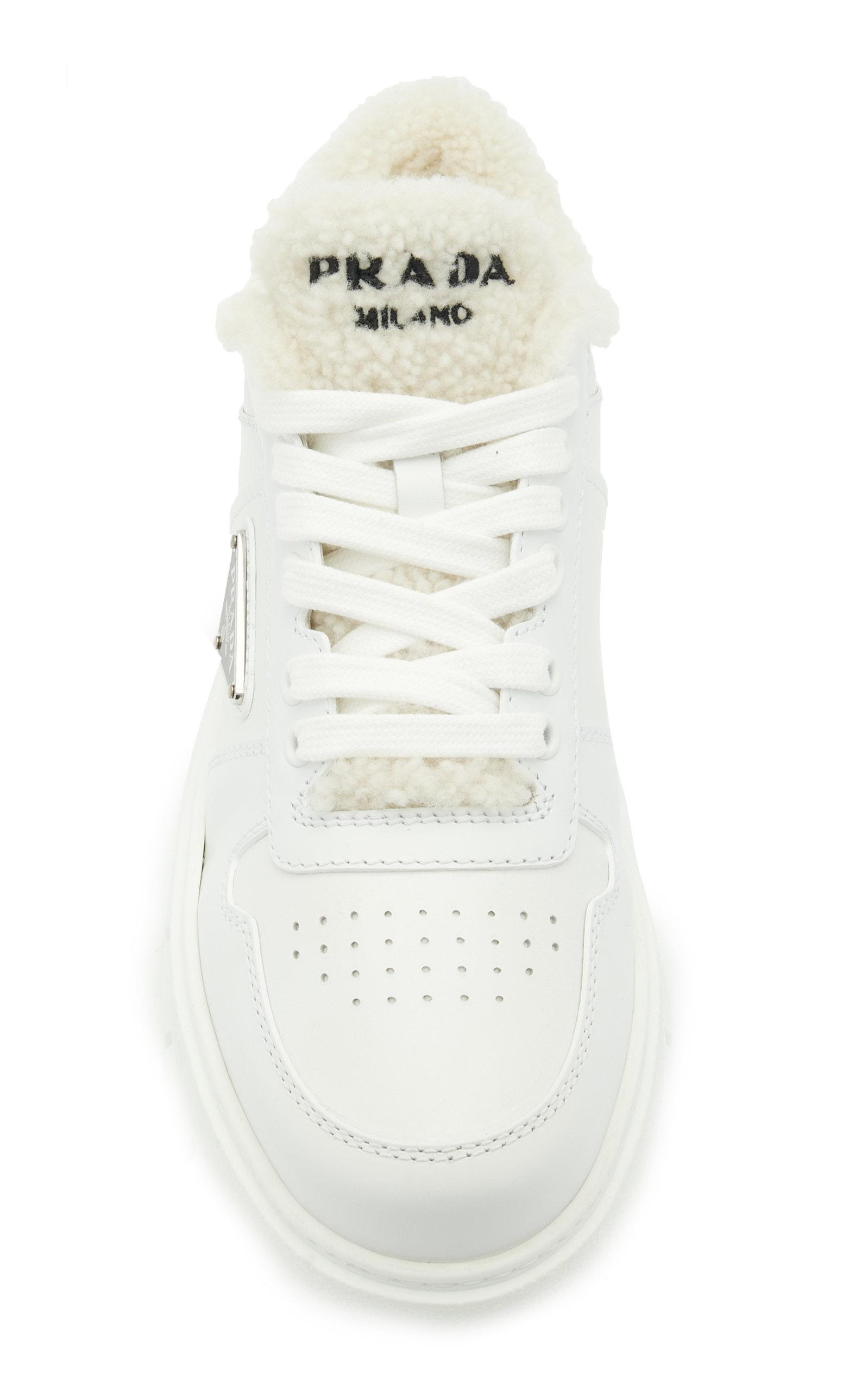 Prada Shearling-lined Leather Sneakers in White | Lyst