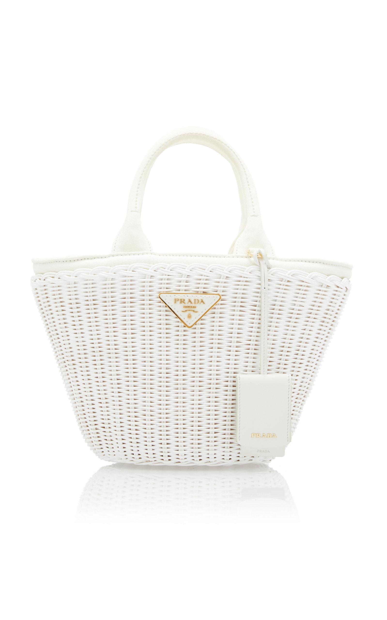 Prada Wicker Canvas Bag in White | Lyst