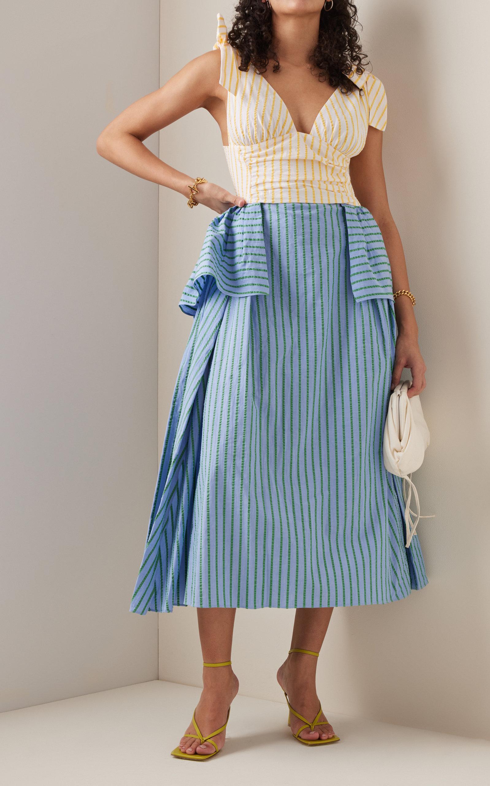 slim fit dress slacks Ask for Directions Shirt Dress in Coastal Stripe Cotton Blue Stripe / 10 main image 0