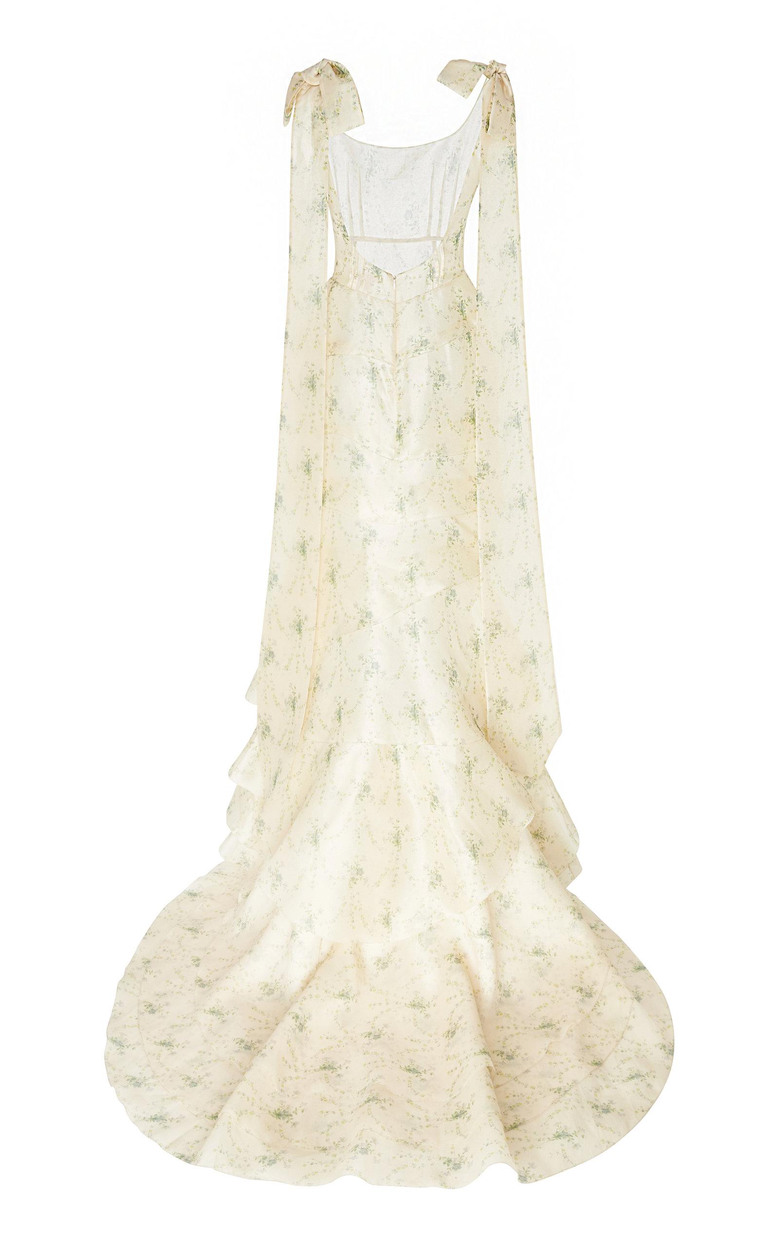 Brock Collection Tiered Tie-detailed Floral-jacquard Gown in
