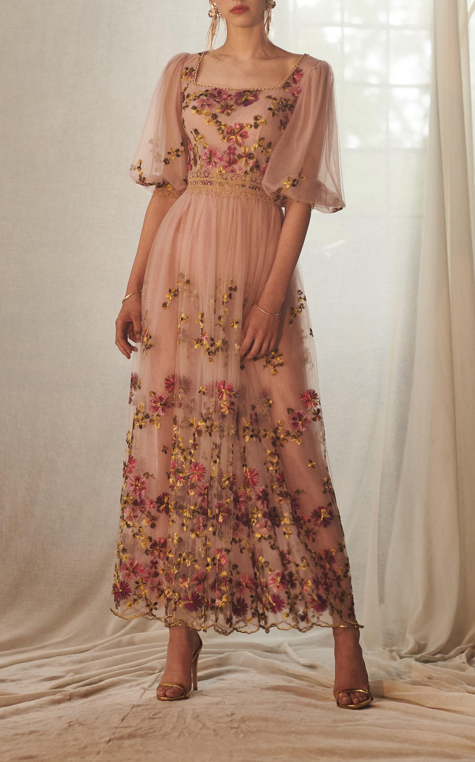 Costarellos Floral-embroidered Tulle Gown in Pink | Lyst
