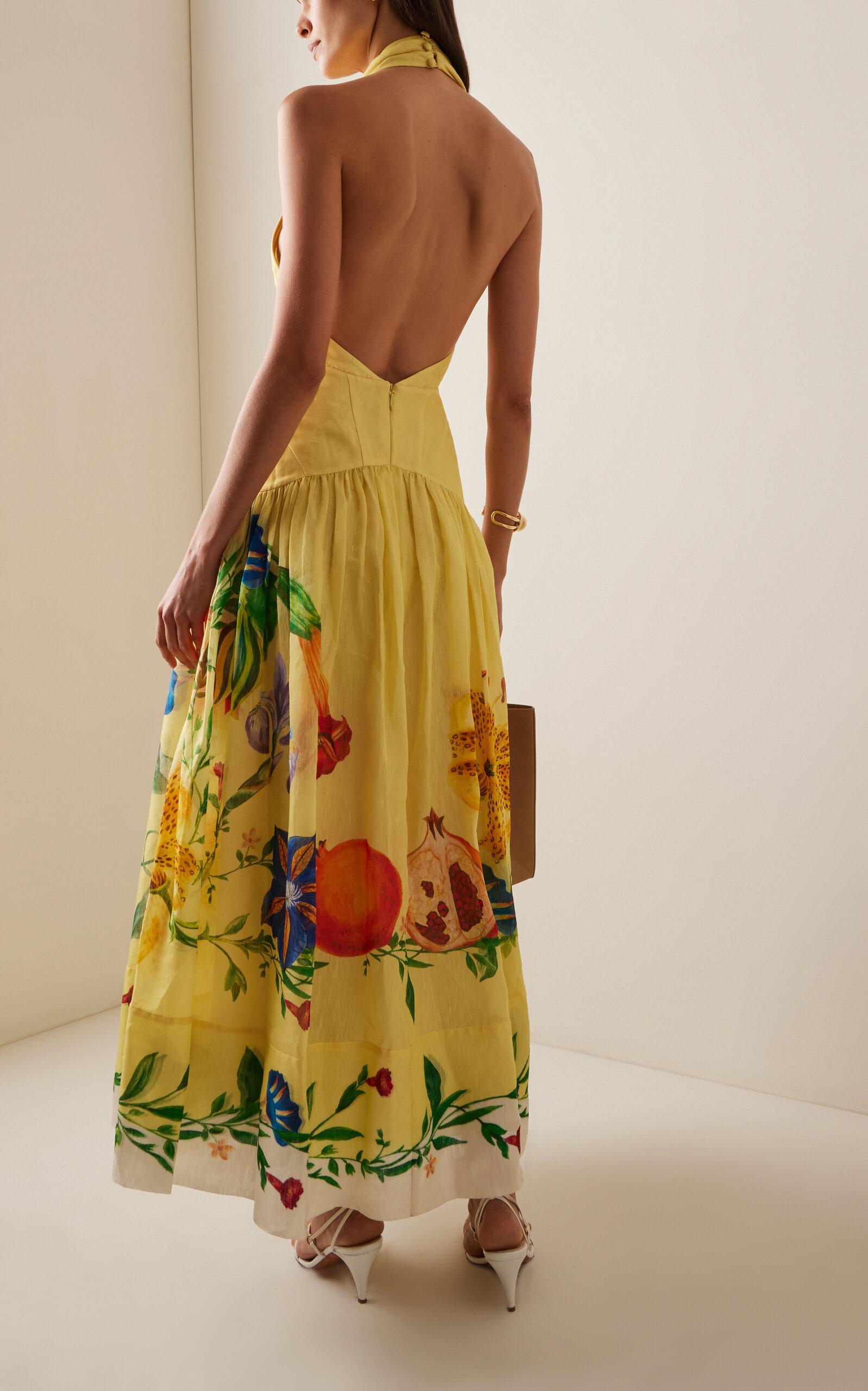 ALMAIS Dahlia Linen-blend Halter Gown in Yellow | Lyst
