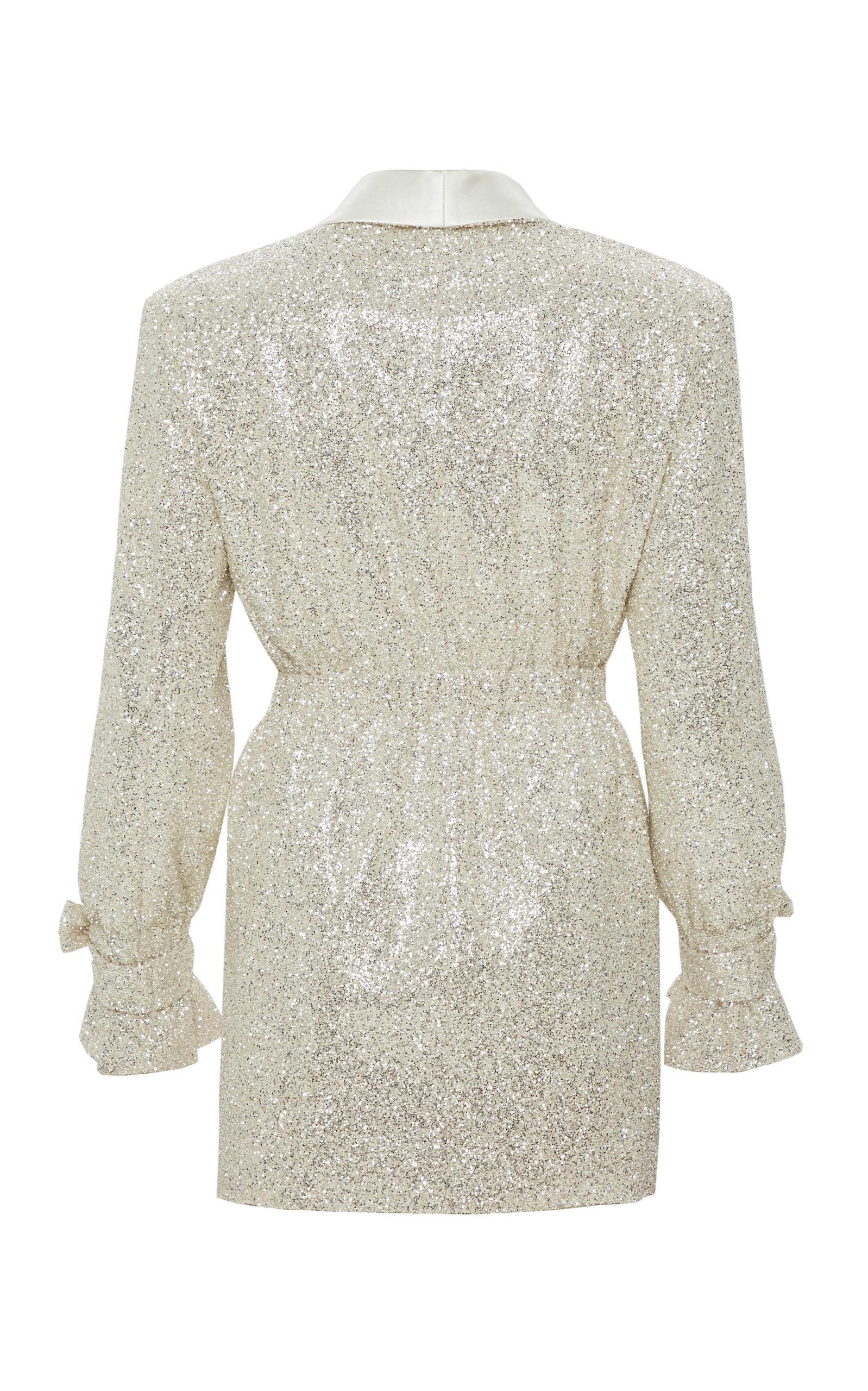 Mach & Mach Glitter Tuxedo Dress With Bows in White - Lyst